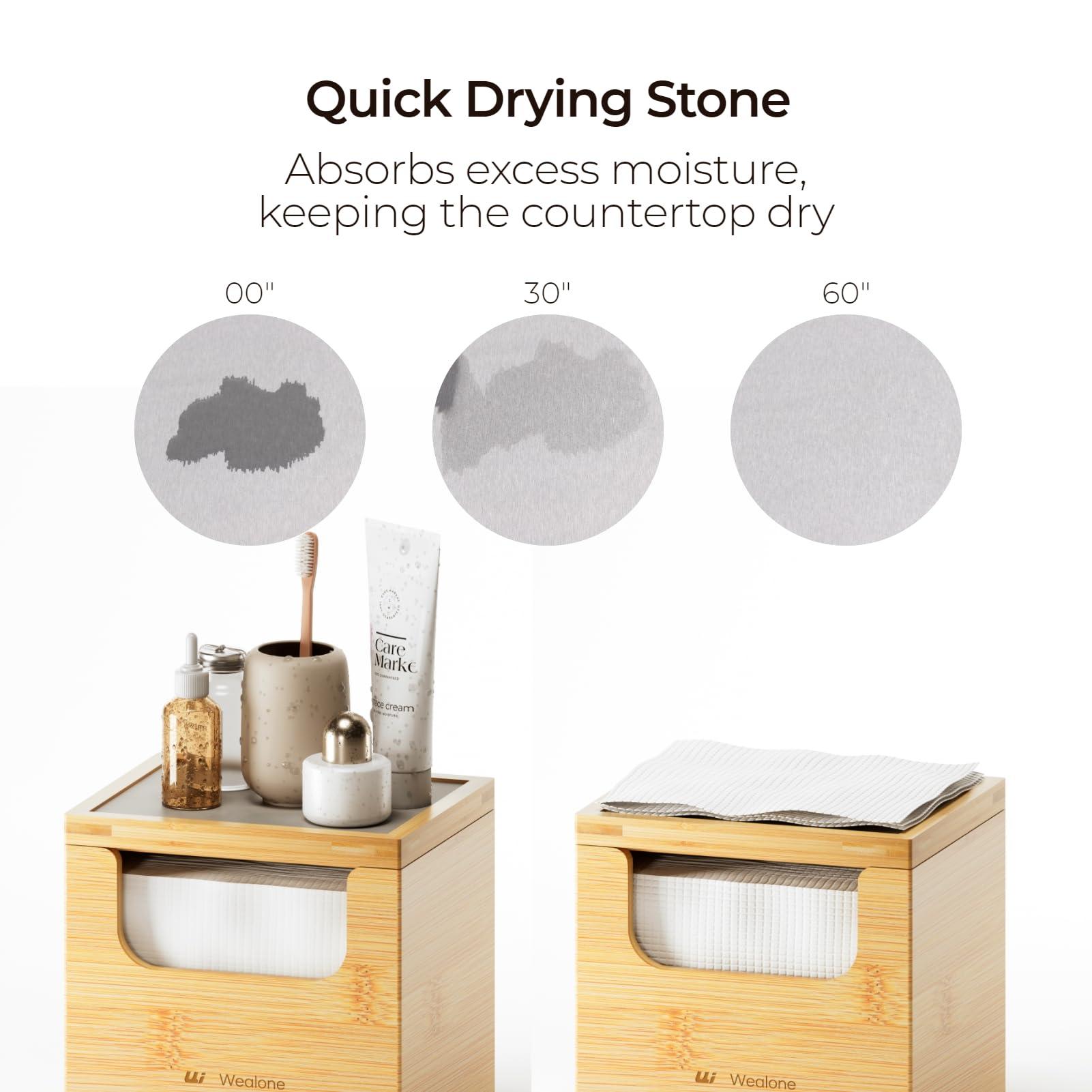 Wealone Wealone Bamboo Storage Box with Quick Dry Stone, Include 50 PCS Disposable Face Towelettes XL, Front-opening Face Towel Holder, Face Cloths for Washing, Disposable Makeup Remover Dry Wipes Container