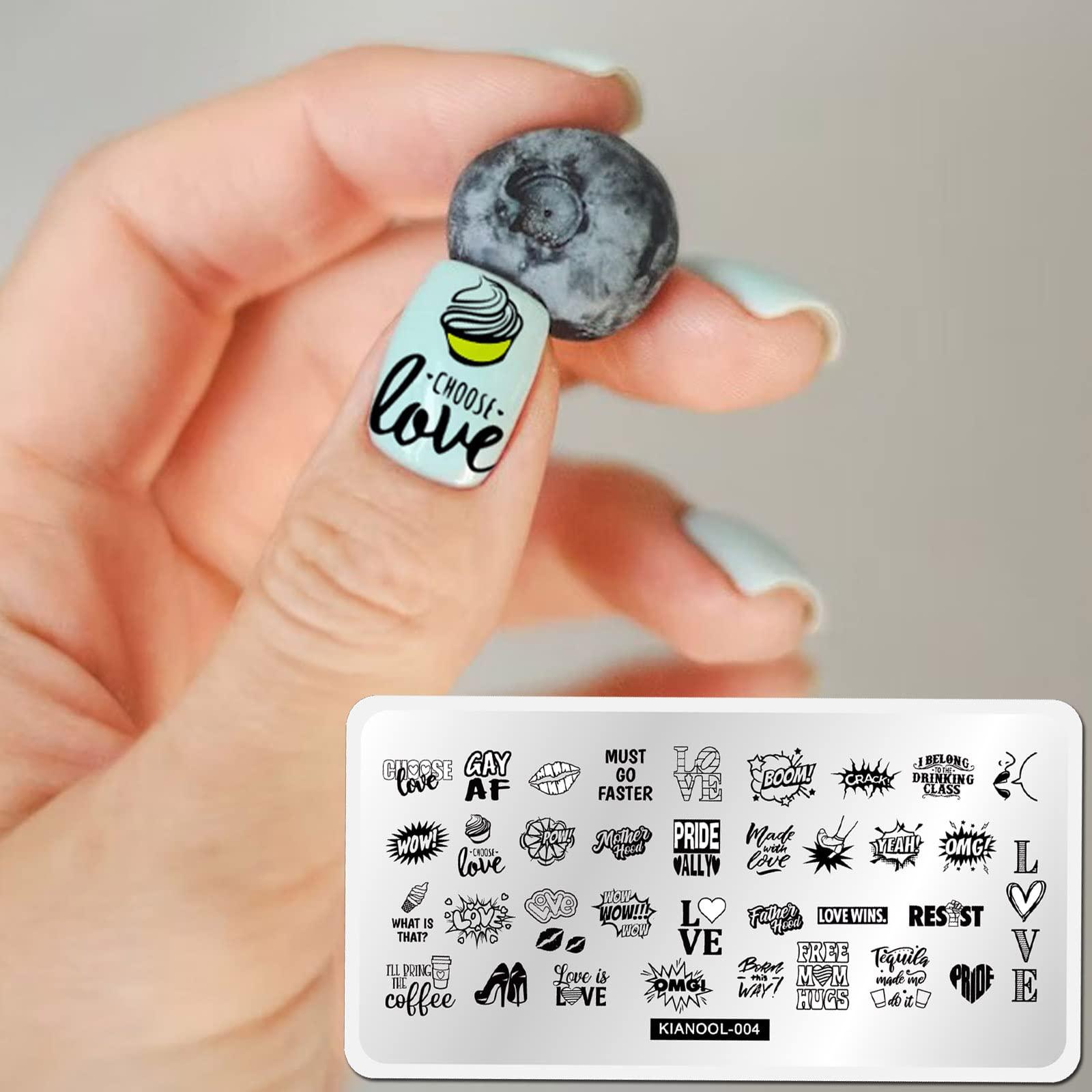 KIANOOL Flower Leaf Nail Stamping Plate 6 Pcs Nail Stamp Plates with Leopard Print Heart Stripe Holiday Nail Stamping Plate Space Star Nail Art Stamping Plates Face Nail Stamper Plate Nail Art Templates