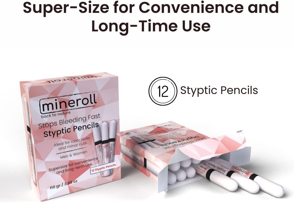 MINEROLL Styptic Pencils Shave Accessories (12 Pencils) Stops Bleeding Fast for Shaving Nicks, Razor Cuts for Men & Women - Sanitary and Great for Barbers or Personal (1)