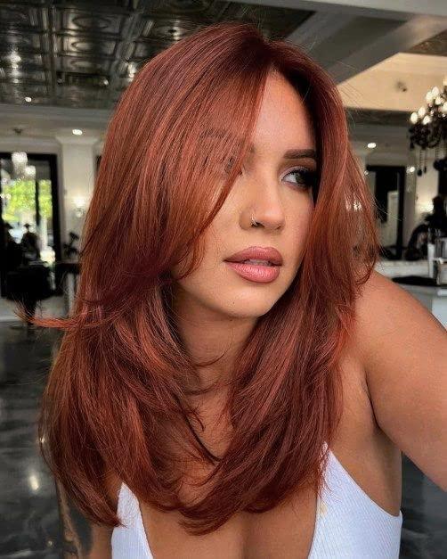 vedar vedar Auburn Red Wigs with Bangs, Copper Red Wigs for Women, Shoulder Length Synthetic Hair Red Full Wig, Middle Length Straight Hair Wig, 20 inch VEDAR-235