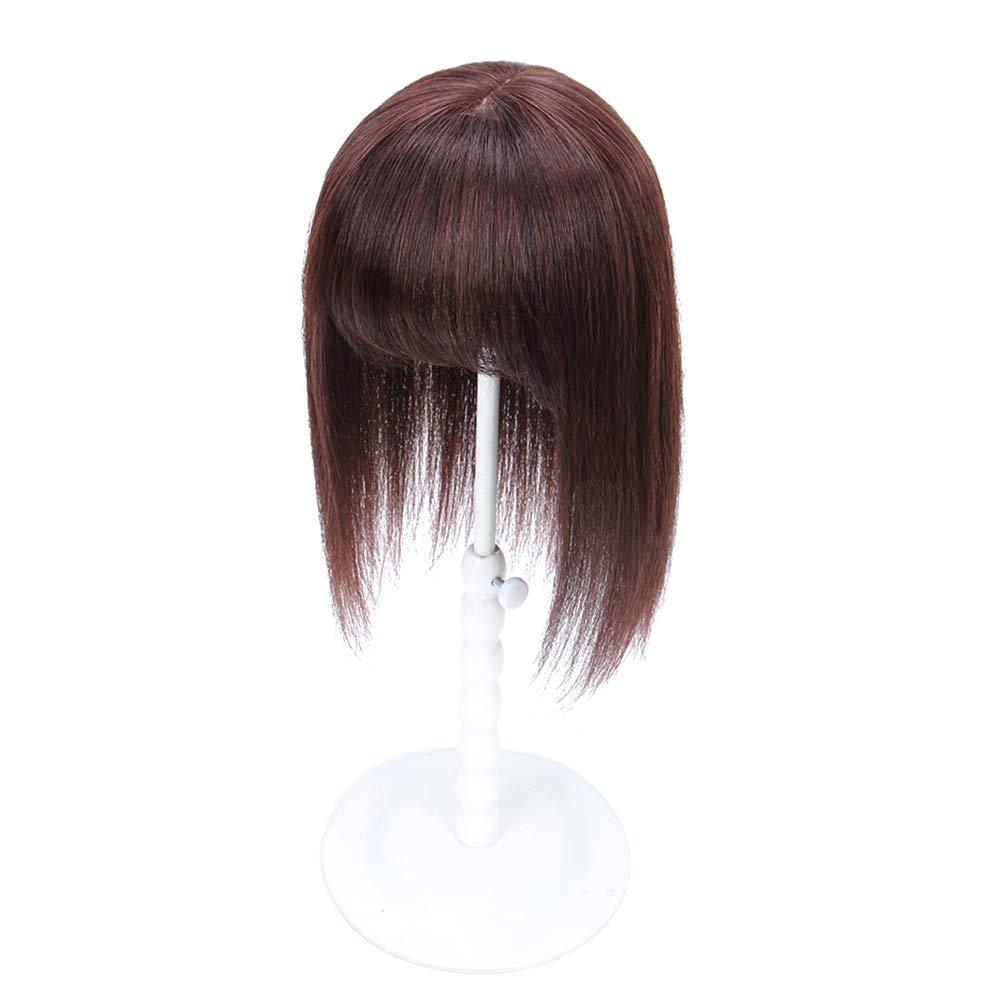 LesafeV Human Hair Piece with Wispy Bangs Smart Clip in Silk Base Topper Middle Parted 8x12cm/20cm, Black