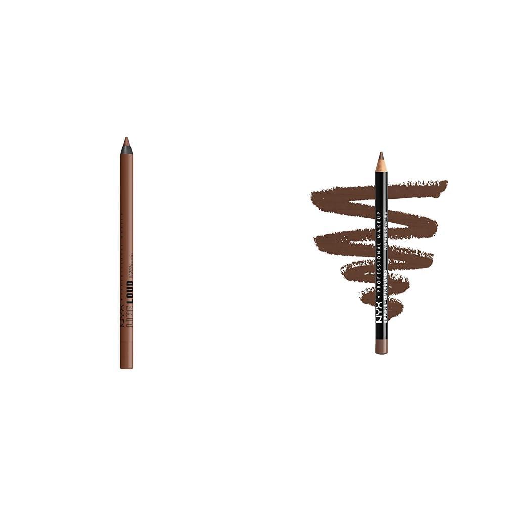 NYX PROFESSIONAL MAKEUP NYX Line Loud Lip Liner Longwear Pigmented Lip Pencil with Jojoba Oil & Vitamin E - Total Baller & Slim Lip Pencil Long-Lasting Creamy Lip Liner - Espresso