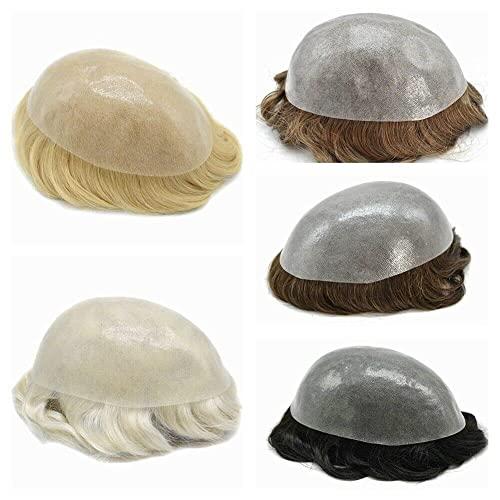 Curve Hair Thin Skin Men's Toupee Real Human Hair Pieces for Men 0.1-0.12mm Medium PU Durable Mens Hair System Full Poly Hair Replacement for Men PAPY (8"x10", 2 Darkest Brown-90% Light Density)