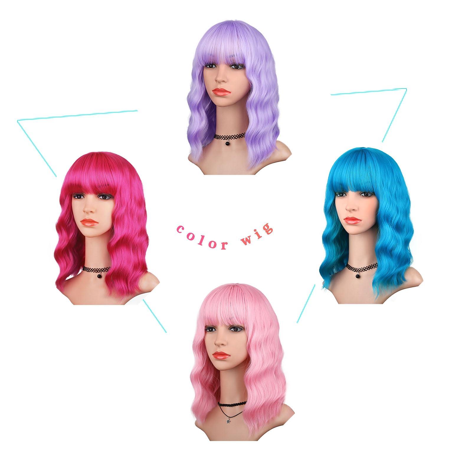 HAIRUP HAIRUP purple wig and hot pink wig and pink wig and teal blue wig with bangs for women