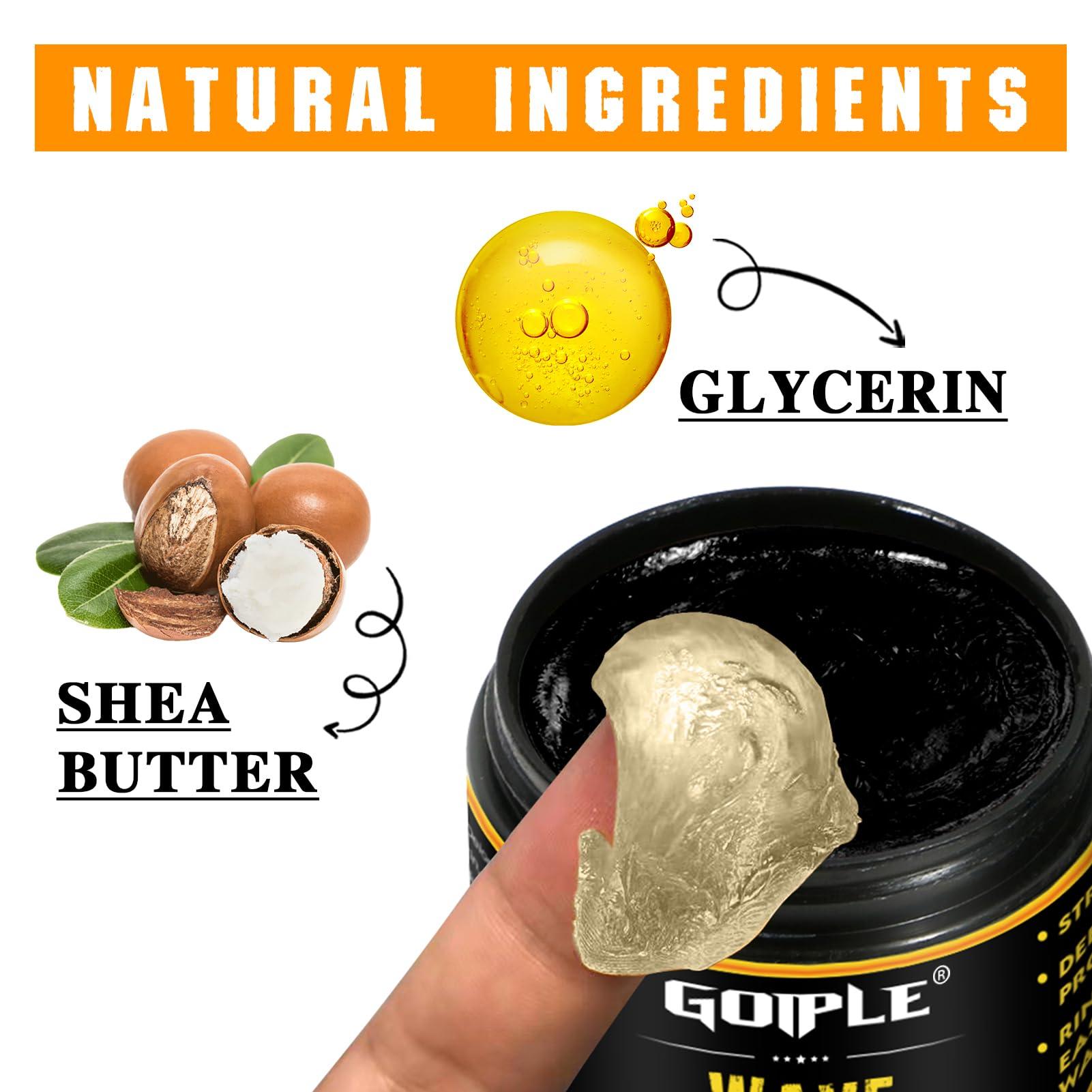 Goiple Natural Wave Pomade for Men Strong Hold, Easy Wash 360 Wave Training Hair Cream, Waves Grease for Men Promotes Layered Waves, Moisture, Control and Silky Shine with Rosemary Oil for Hair Growt Set