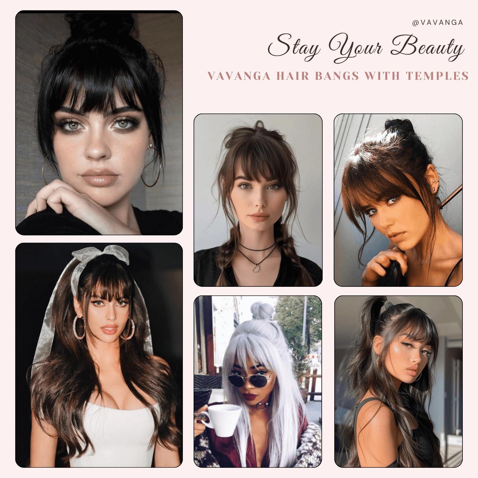 VAVANGA VAVANGA French Hair Bangs Clip on, Silver Grey Long Wispy Bangs Hair Clip with Temples Natural Fringe Neat Bangs Hair Clip Hair Piece Long Bangs Clip in Hair Extensions for Women(Silver Grey)