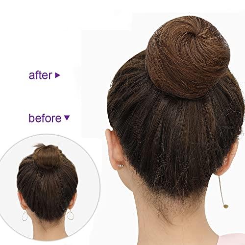 HSPJHTM HSPJHTM 2 PCS Brown Hair Bun Hair Pieces for Women Girls Lady Drawstring Fake Ballet Bun Extensions Synthetic Updo Donut Chignon