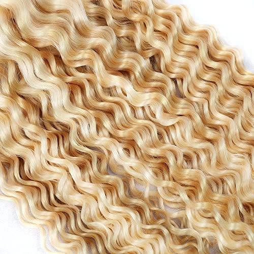 LadrXadr Blonde Human Hair Bundles 613 Kinky Curly Bundles P27/613 Human Hair Bundles 10 inch Blonde Wet and Wavy Bundle Two Tone Honey Blonde Mixed With Blonde Bundle Human Hair Weave