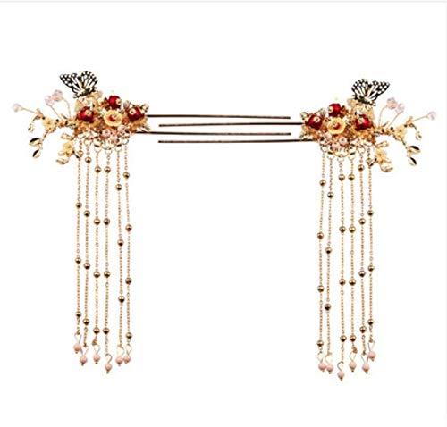 Modern Chinese Wedding Hairpin Red Gold Chinese Hairpins Chinese Hair Accessory Chinese Bridal Hairclip Chinese Cheongsam Dress Hair Accessories Qipao Dress Accessory