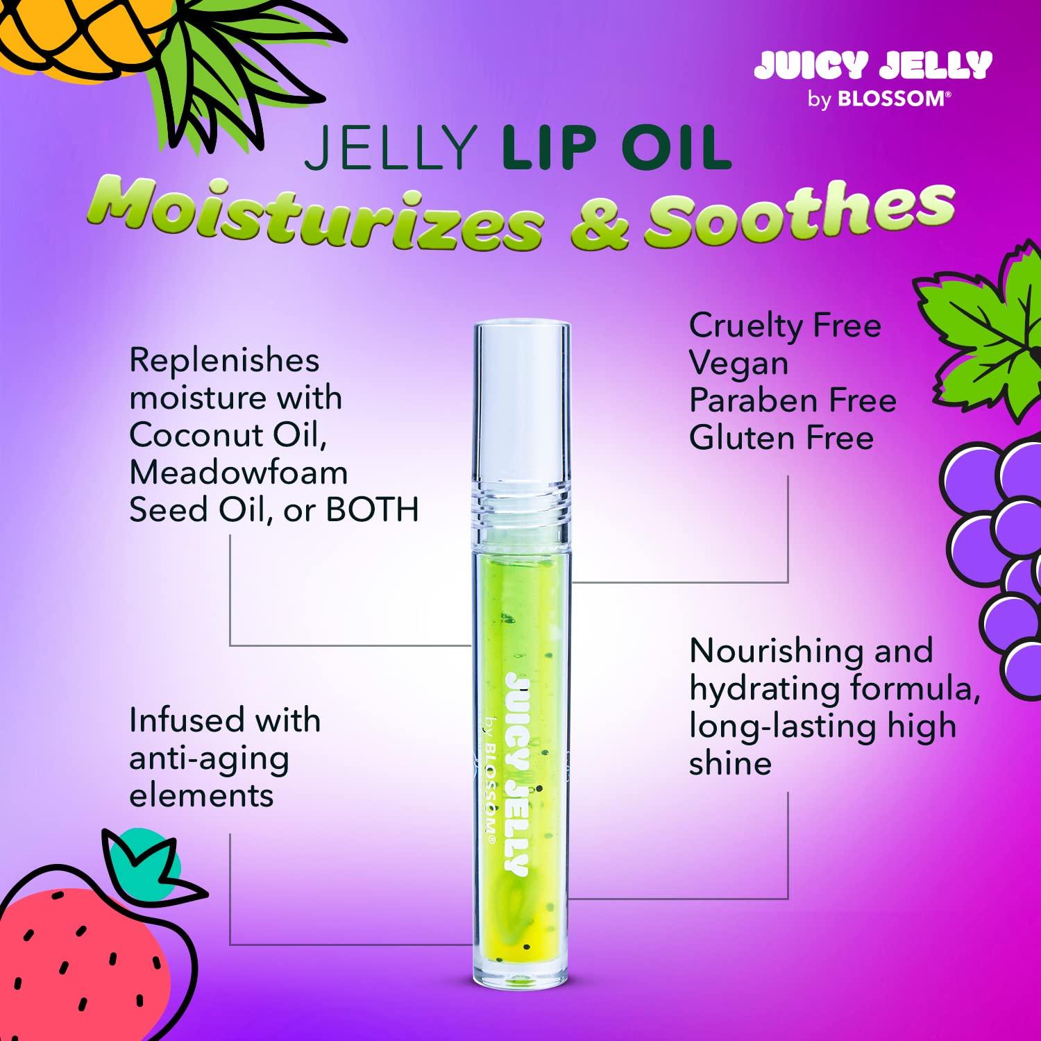 Blossom Blossom Lip Gloss Juicy Jelly Moisturizing Fruit Flavored Nourishing High Shine Lip Oil with Doe Foot Wand Applicator, 0.09oz, Pineapple