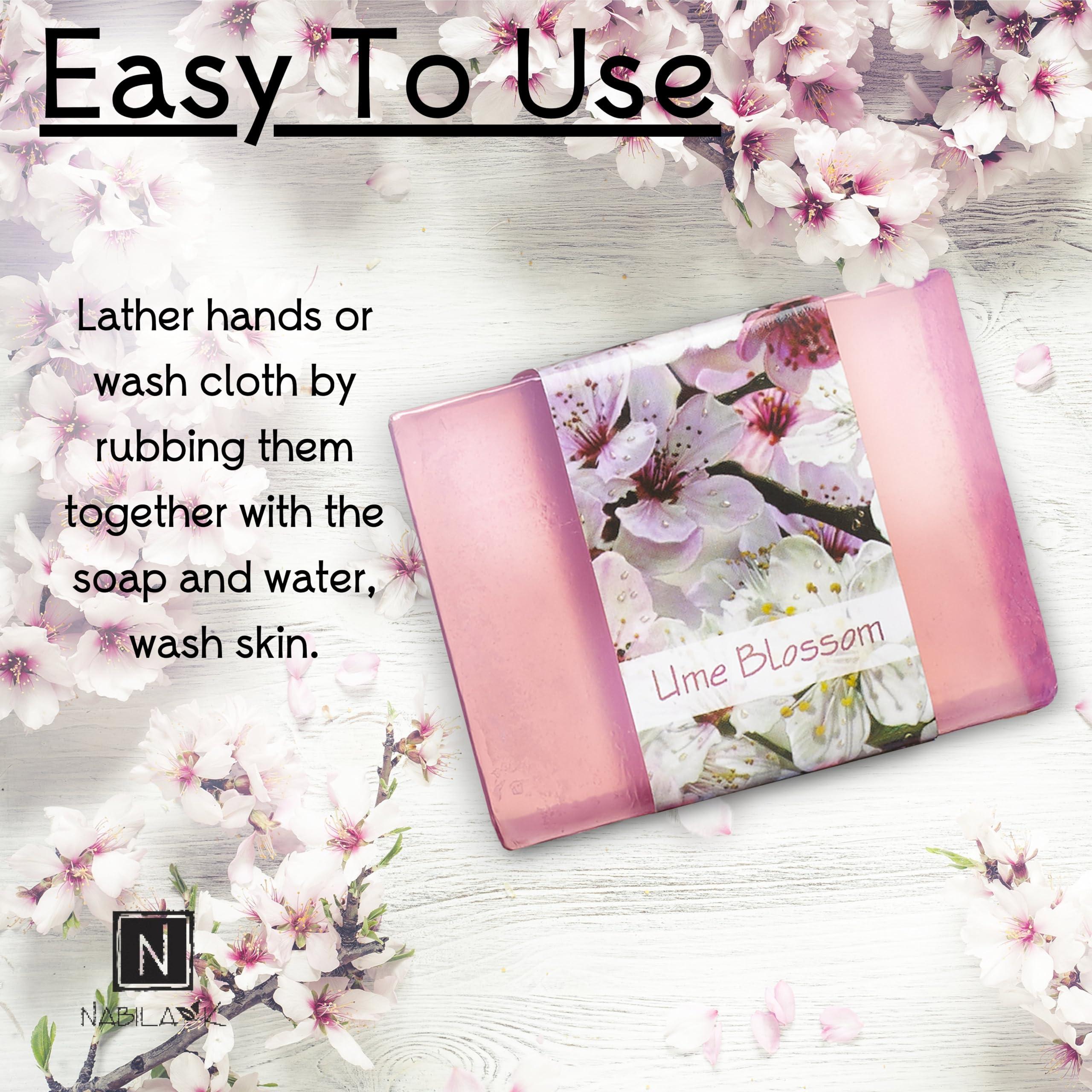 Nabila K Glycerin Bar Soap Ume Blossom Scent - Natural, Vegan-Friendly, Hypoallergenic - Moisturizing and Hydrating with 100% Vegetable Glycerin - Sulfate-Free, Paraben-Free, Chemical-Free - 4.5 oz