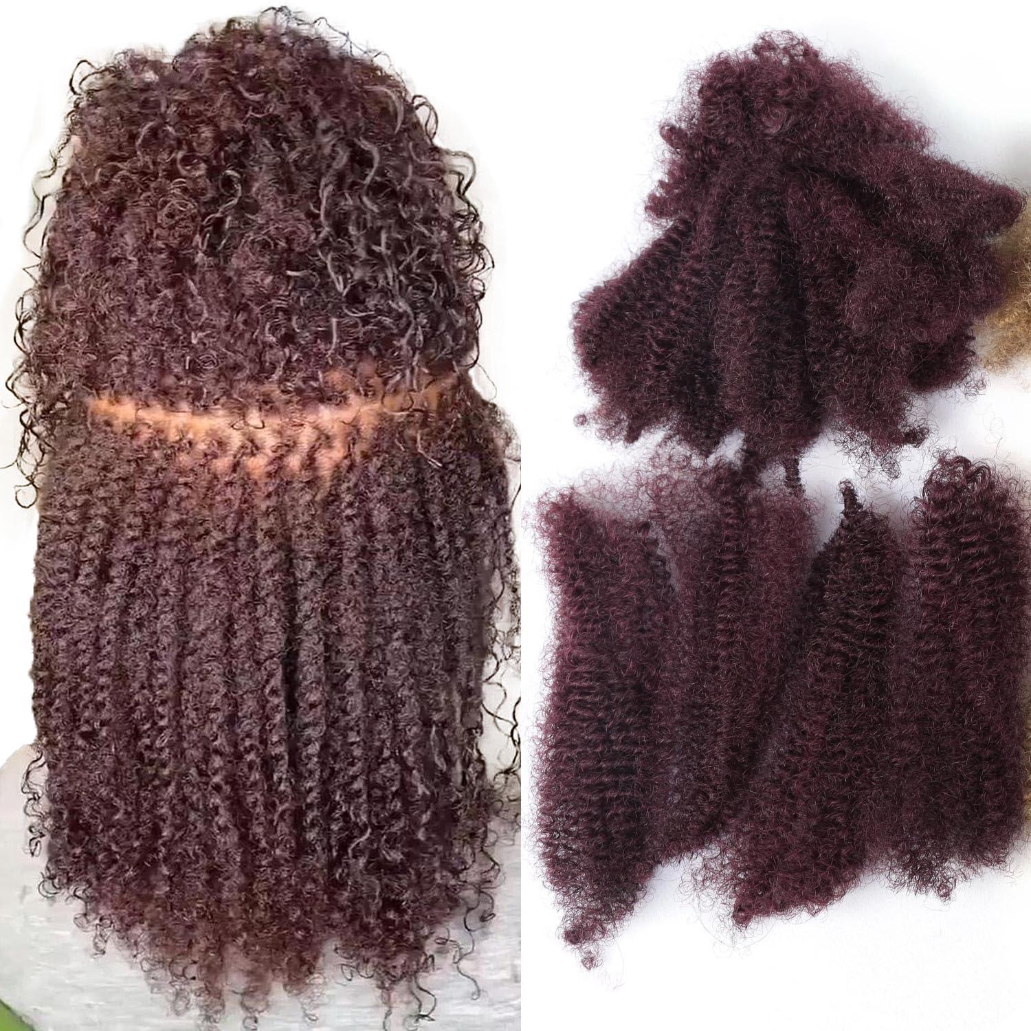HAPPY&CC HAPPY&CC Afro Kinky Bulk Human Hair for Dreadlock Extensions, Repair Locs Twists and Braids 99J Burgundy Color 12 Inch 50Gram