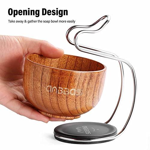 Anbbas Anbbas Shaving Set, Pure Badger Hair Shaving Brush Wood Handle and Large Soap Bowl with Stainless Steel Shaving Stand 3IN1 Kit for Men