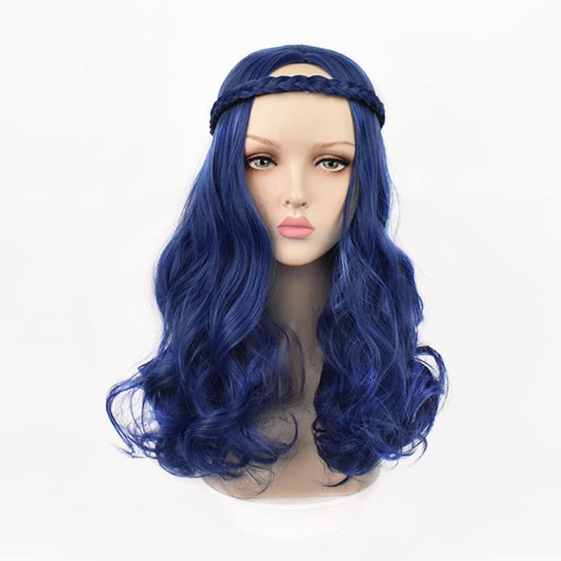 N\P Dark Blue Descendants 2 Large Wavy Wigs Set, Long Curly Hair Style, Suitable for Women Dress, Cospaly, Party Prom Hairstyles