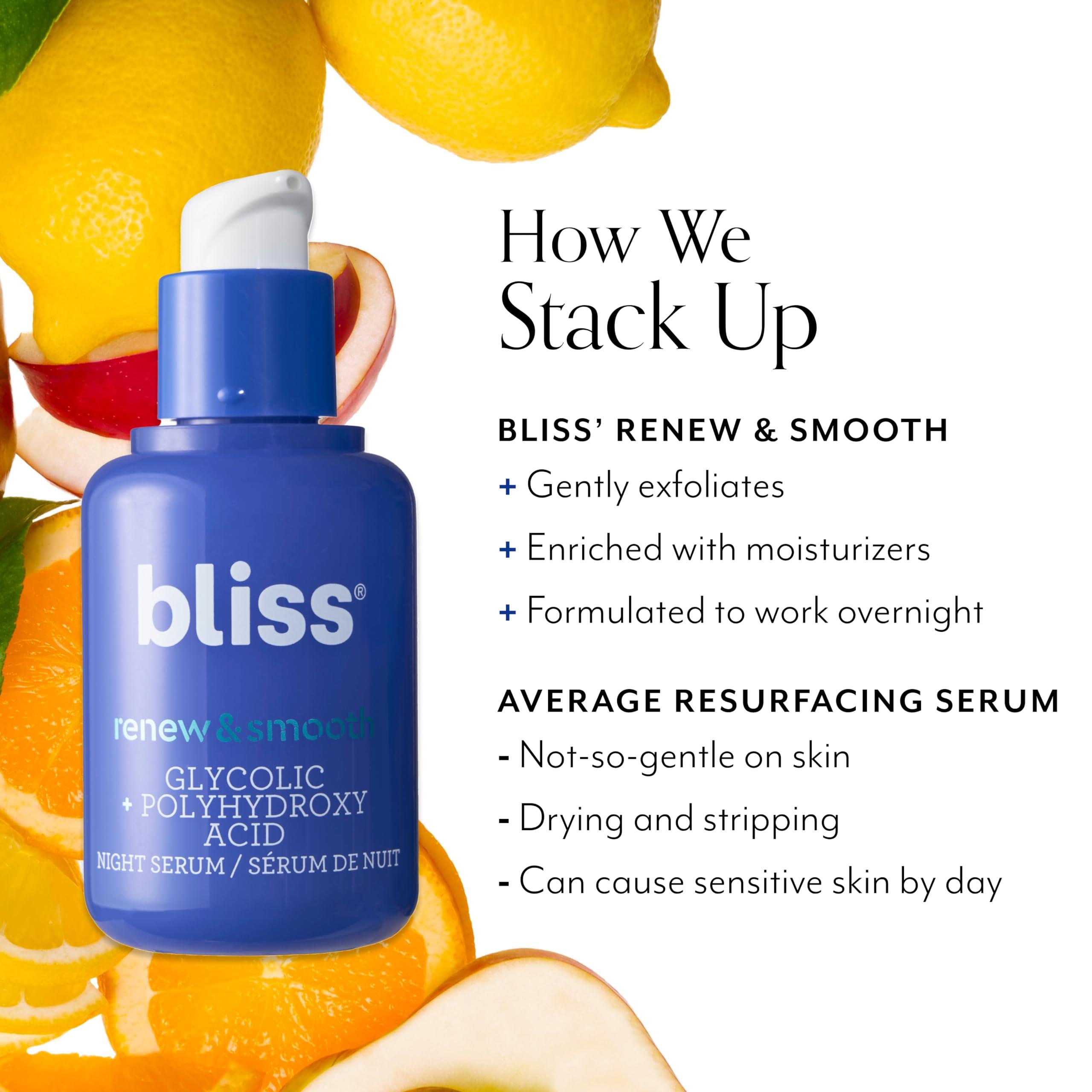 Bliss Bliss Renew & Smooth Face Serum & BlissPro Liquid Exfoliant- Nightly Use AHA Glycolic serum & Exfoliating Treatment- Exfoliate, Brighten, and Smooth Skin - Vegan & Cruelty-Free