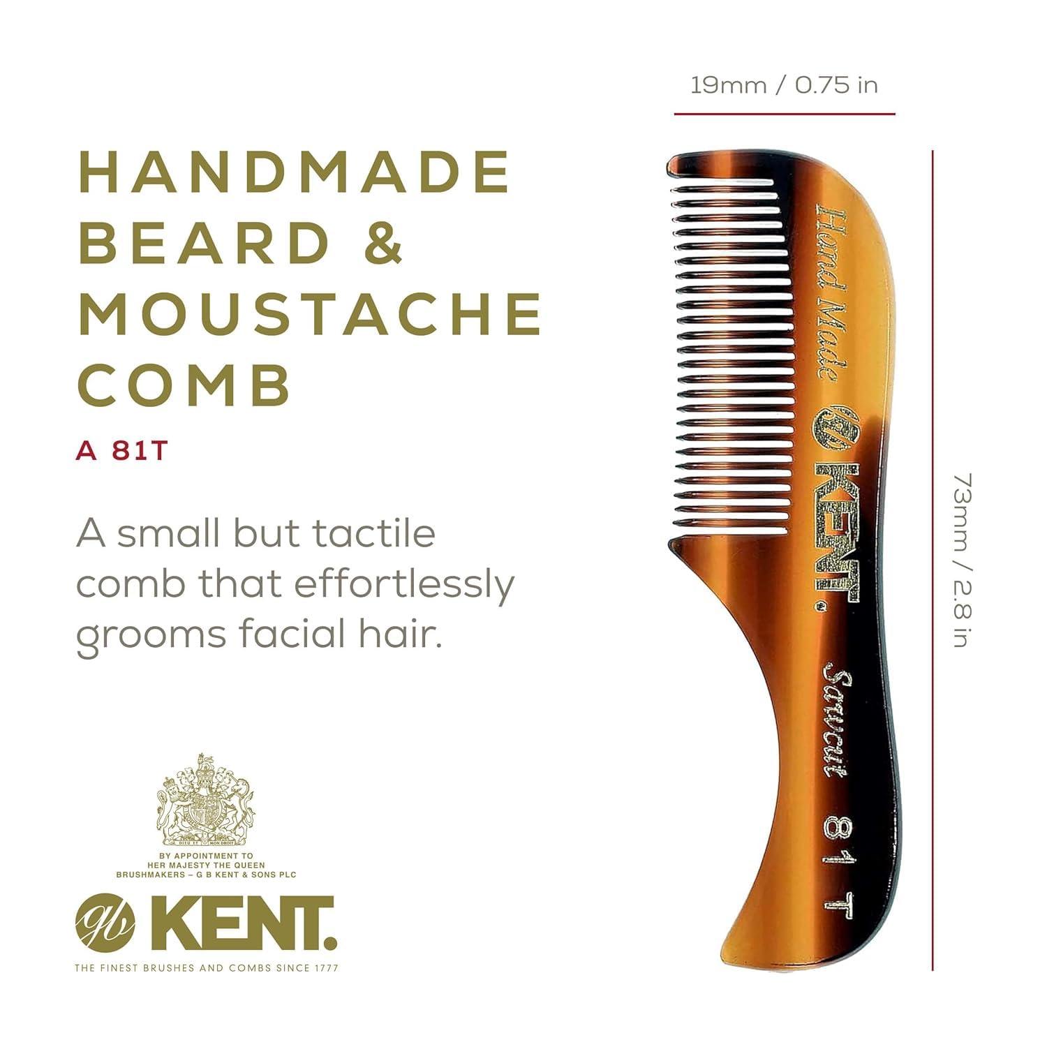 KENT Beard & Mustache Grooming Kit - Kent BRD5 Boar Bristle Brush + Kent 81T & A FOT Sawcut Fine Tooth Combs for Men\'s Care