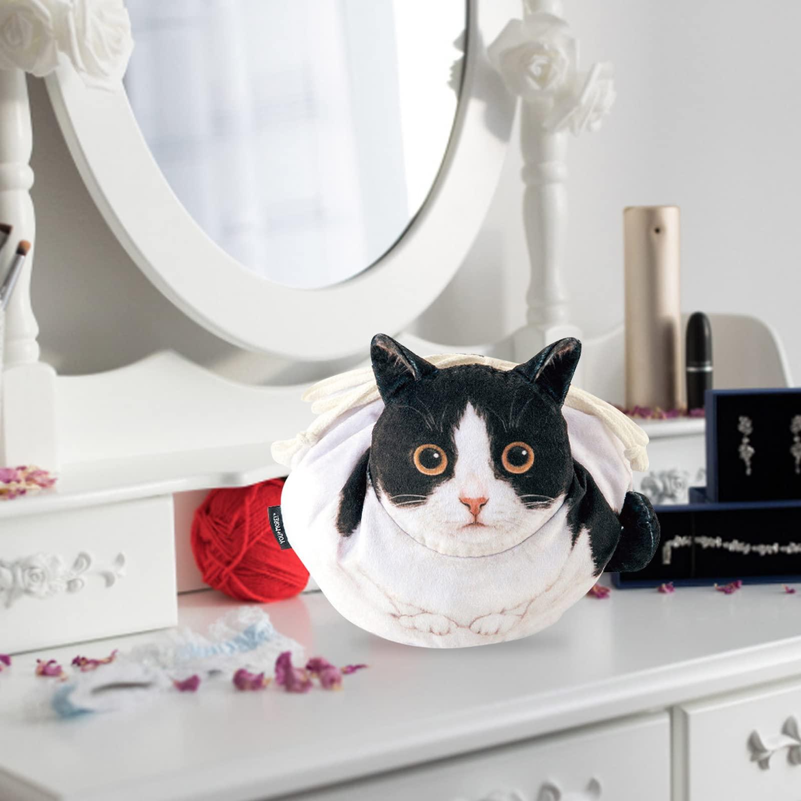 Refer to description Cat Makeup Bag for Women - Drawstring Cat Shaped Cosmetic Pouch and Toiletry Bag,Funny Kitten Design, Soft and Portable Makeup Travel Bag Organizer for Bathroom, Vacation, Business