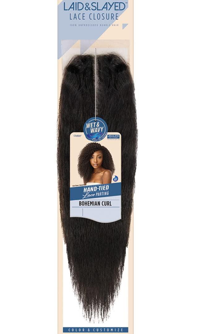 Outre Outre Laid & Slayed Lace Closure Short, Medium Length Wet & Wavy Style 100% Unprocessed Human Hair Pieces - WET&WAVY BOHEMIAN CURL LACE PARTING PIECE 10 (NBRN)