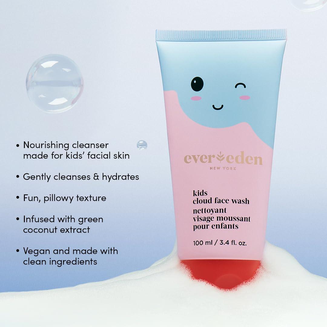 Evereden Kids Happy Morning DUO: Clean & Vegan Skin Care for Kids Bundle | Kids Skin Care Cloud Face Wash + SPF 20 Mineral Face Cream | Non-Toxic | Non-Comedogenic | Fun | Easy-to-Use Skincare for Kids