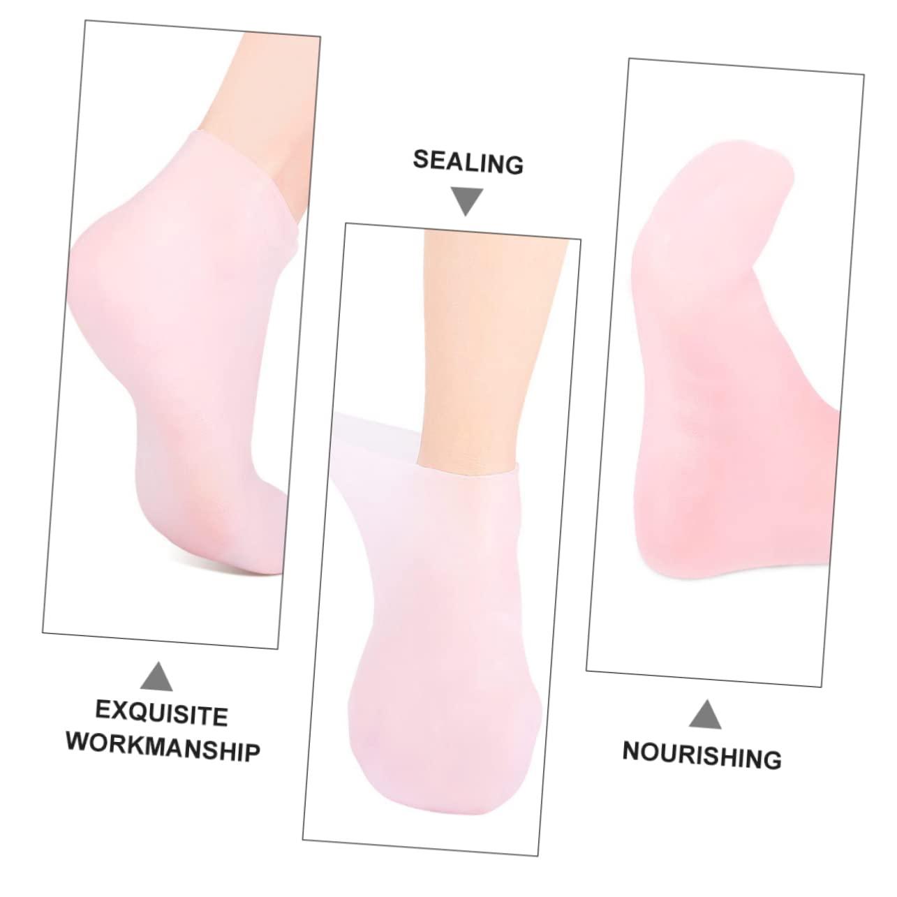 VALICLUD 2 Pairs Sock Booties Heel Skin Soles Moisturizer Feet Moisturizing Soften Cracked Rejuvenate Humidor Gel Foot Overnight Cotton Dry-Proof Repair Women's Pink Sebs Spa