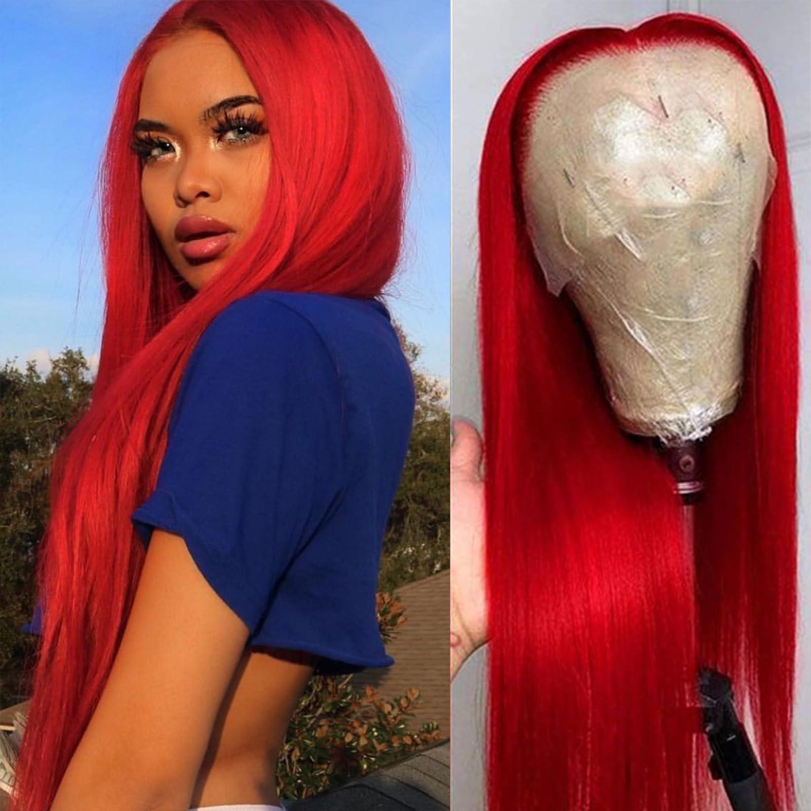 Missyvan Missyvan Lace Front Wig Long Straight Red Hair Synthetic Wig Glueless Heat Resistant Fiber Hair Natural Hairline Soft Hair Wigs for Women 32 Inch