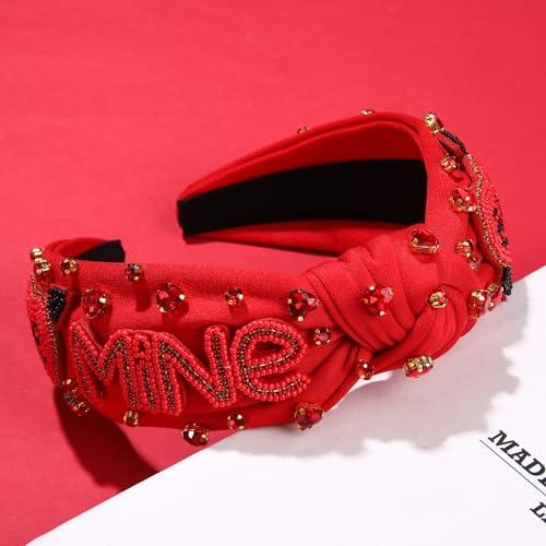 CEALXHENY CEALXHENY Valentines Day Headband for Women Rhinestone Heart Headbands Red Pink Crystal Knotted Headband Valentines Day Hair Accessories Gifts (Be Mine)