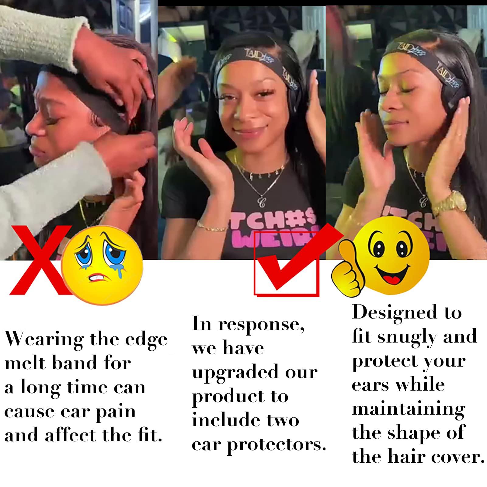 Nvunofry Custom Lace Melting Band for Wigs with Ear Pad, Custom Elastic band for Wigs to Lay Edges with Ear Protectors, Edge Melt Band for Lace Frontal with Adjustvelcro, Wig Bands to Keeping Wigs in Place, Edge Wrap to Lay Edges, Custom Your Logo (Double Sid