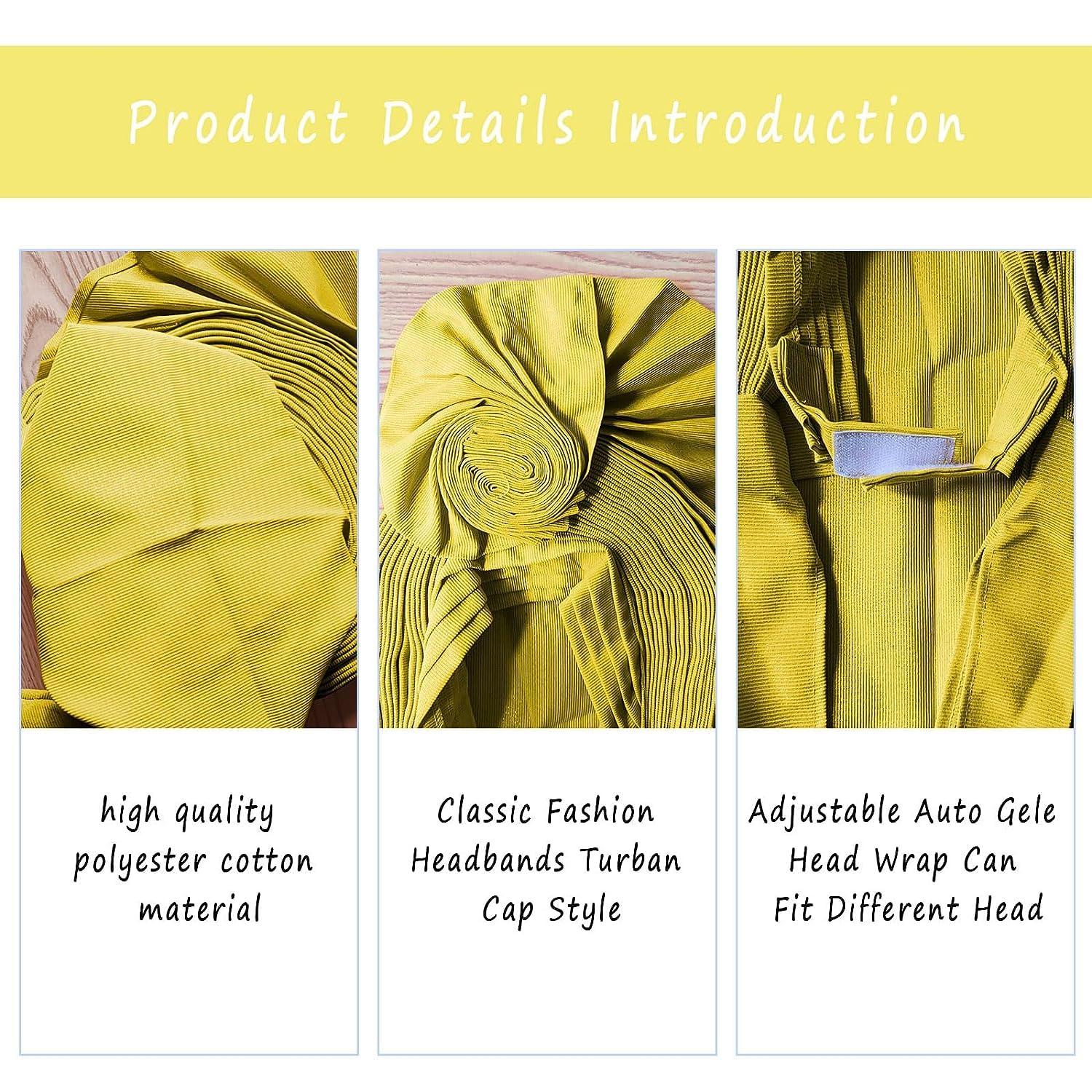 SugeGasa SugeGasa Auto Gele Headtie Already Made African Head Wraps For Women Turban Gelee Nigerian Aso Oke Bonnet Femme Headgear Fashion Headbands 1set (Yellow)