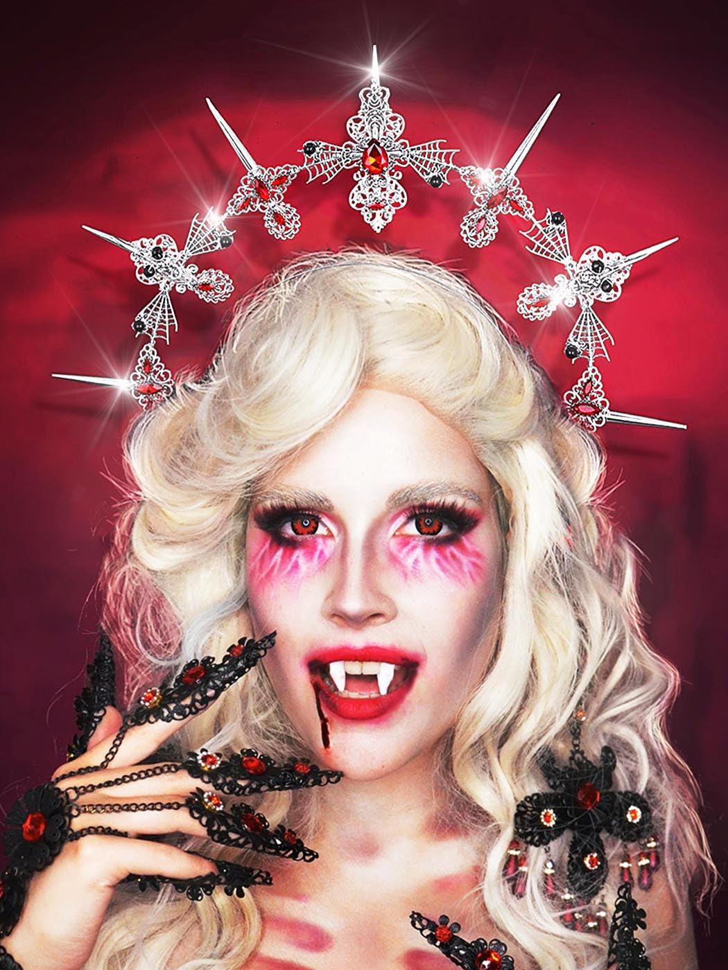 Formery Formery Spiked Halo Crown Silver Rhinestones Spider Halo Headpiece Halloween Festival Photo-shoot Crow Cross Halo Headband for Women and Girls