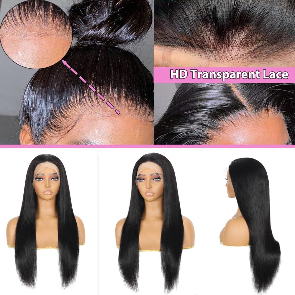 ACIWP ACIWP 360 Lace Front Wigs Human Hair Pre Plucked Straight hd Lace Front Wigs Human Hair Wigs for Black Women 360 Full Lace Human Hair Wig with Baby Hair can make Bun and High Ponytail 20 Inch
