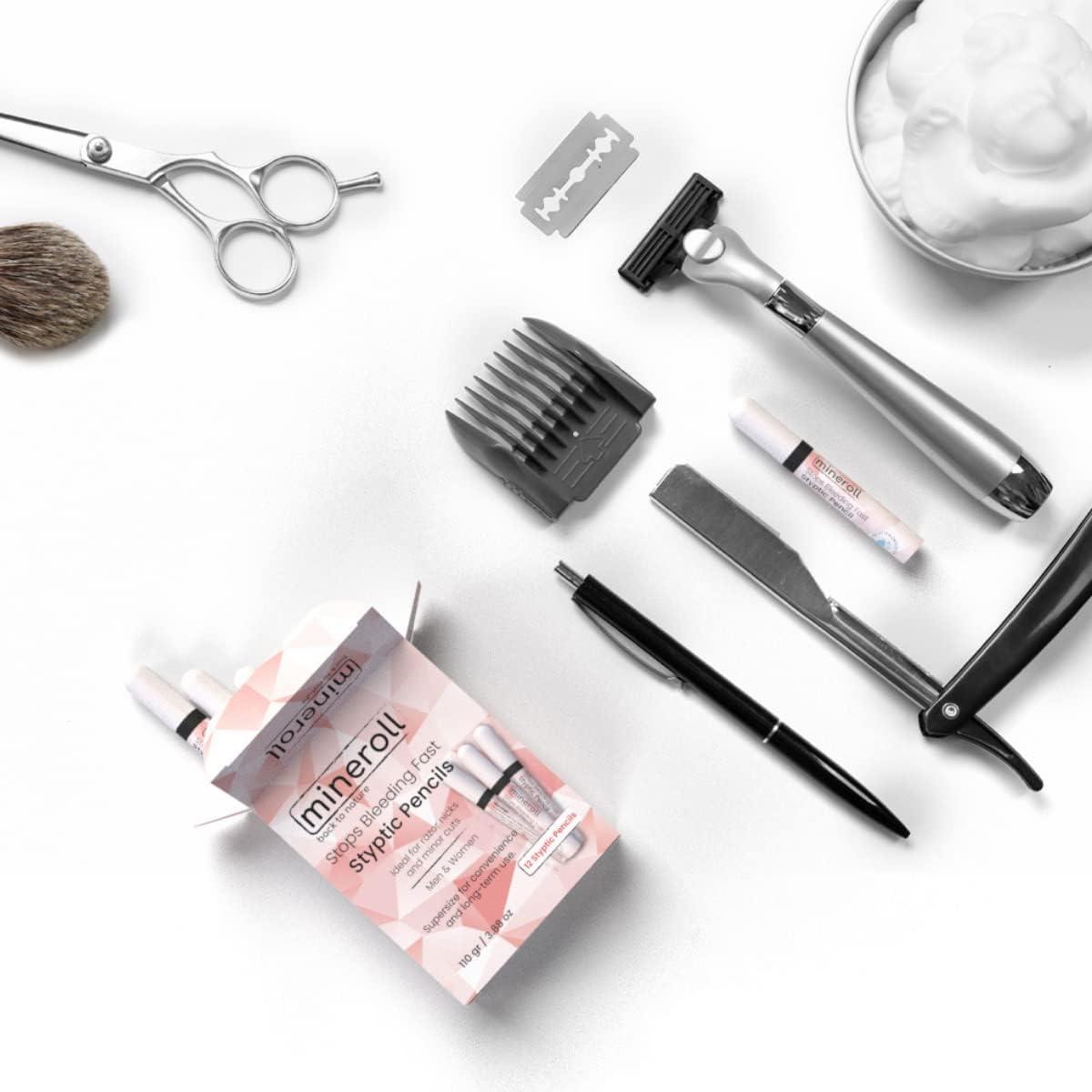 MINEROLL Styptic Pencils Shave Accessories (12 Pencils) Stops Bleeding Fast for Shaving Nicks, Razor Cuts for Men & Women - Sanitary and Great for Barbers or Personal (1)