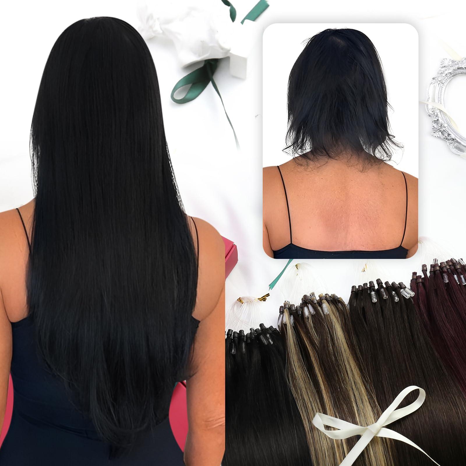 Moresoo Moresoo Micro Loop Hair Extensions Real Human Hair Jet Black Microlink Hair Extensions Human Hair Extensions Black Micro Beads Hair Extensions 14 inch Micro Loop Human Hair 50g/50s