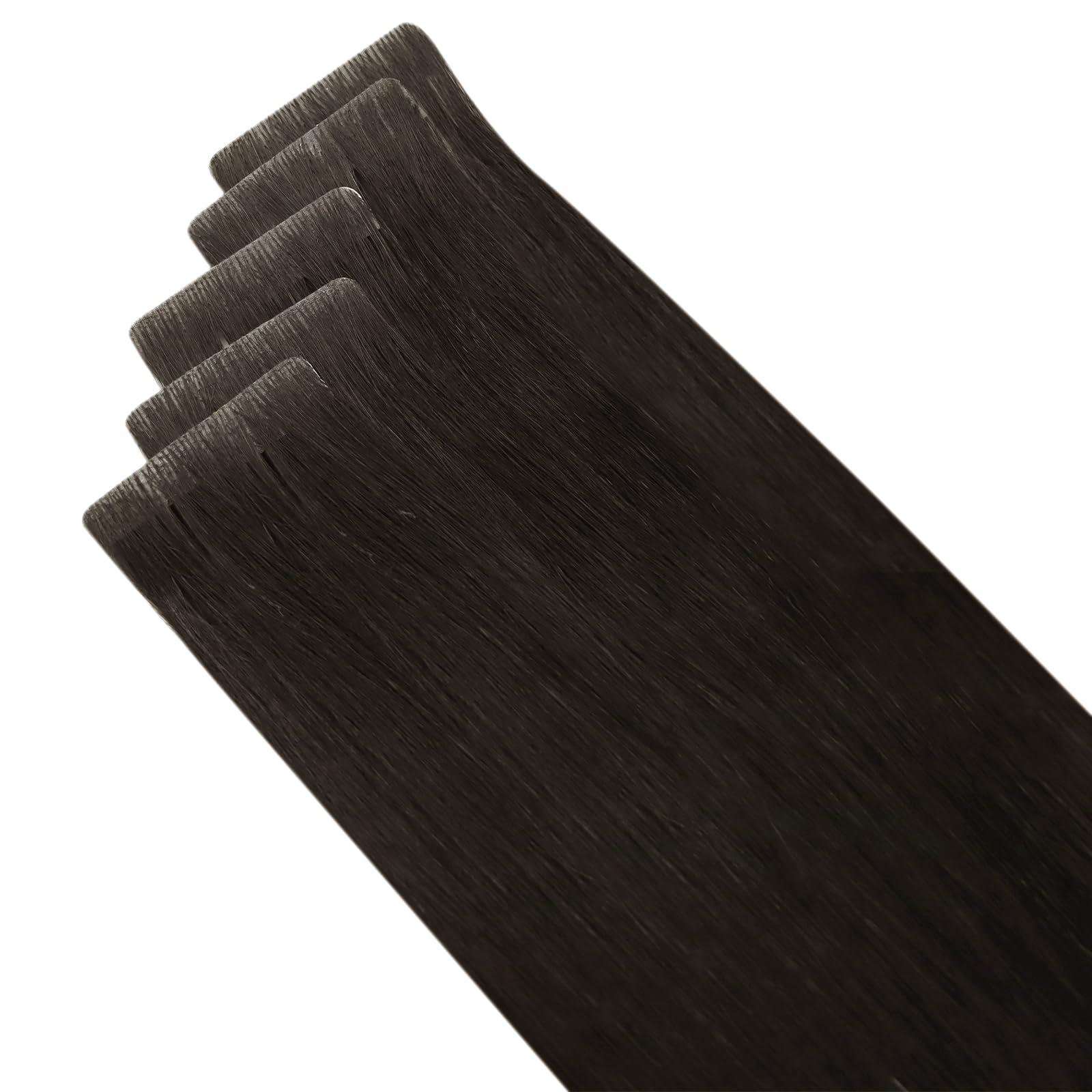 Sunny Hair Sunny Hair Injected Tape in Hair Extensions 5Pcs Virgin Human Hair Tape in Extensions Injection Tape in Hair Extensions Invisible Tape in Hair Extensions Human Hair Darkest Brown 16inch