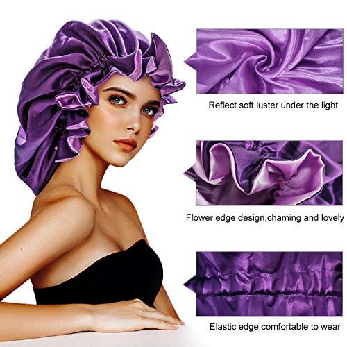 COSBAY Silk Bonnets for Women,Double Layer Extra Large Satin Sleeping Cap with Elastic,Satin Bonnet for Curly Hair,Satin Cap for Natural Hair, Women Girl Sleeping Cap