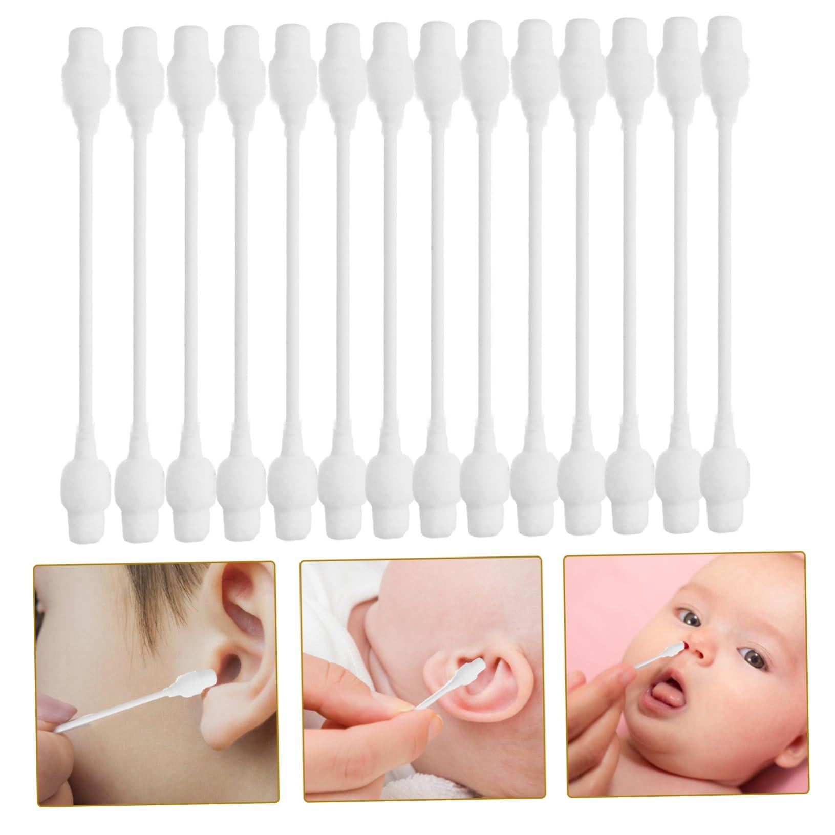 GLEAVI 100pcs Double Ended Cotton Wwabs Ear Wax Cotton Swab Baby Safety Cotton Bud Stick Swab Baby Ear Wax Cleaner Toddler Cotton Swab Large Tips Design Swab Ear Cotton Stick Earpick Swab