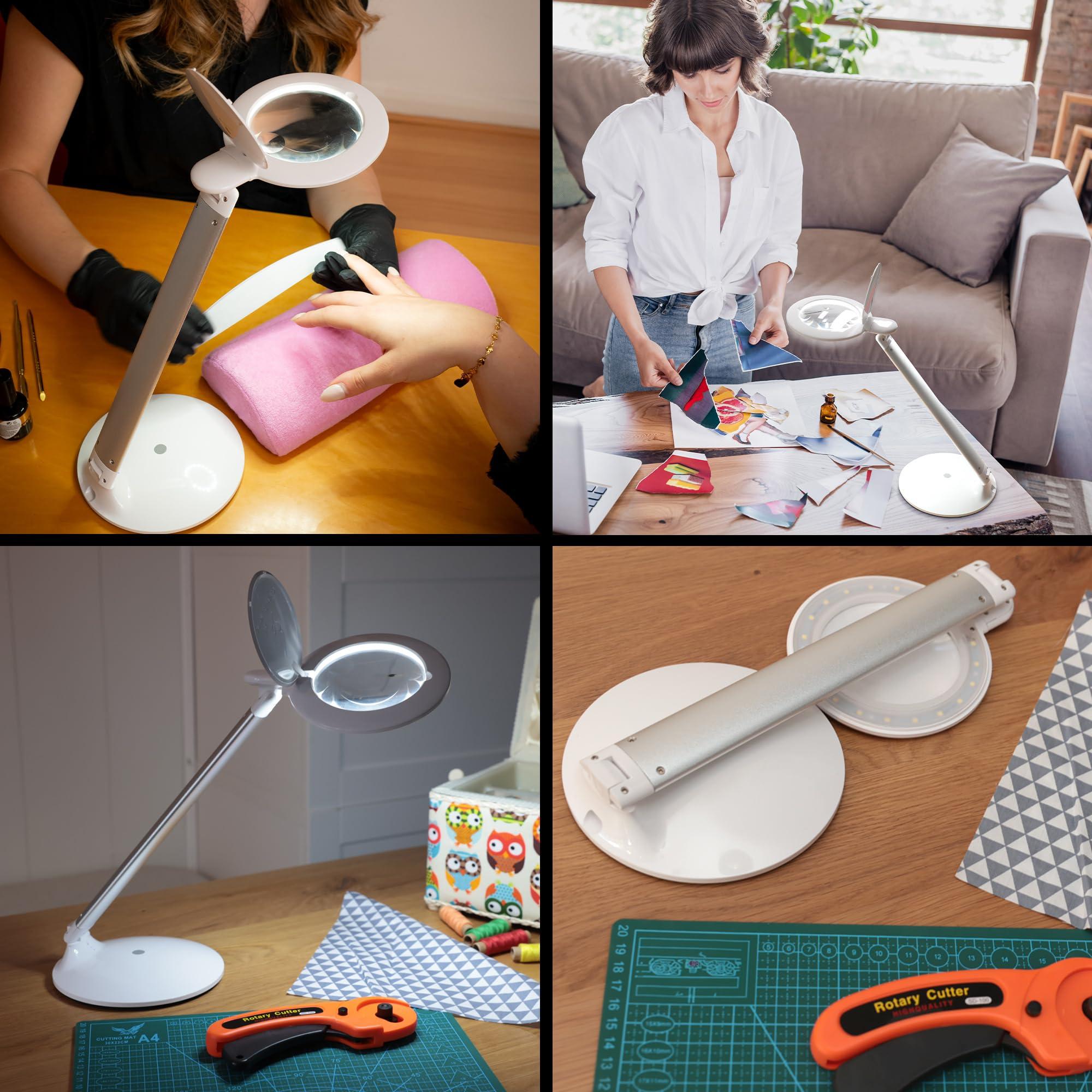 Daylight Daylight Company Halo Go Magnifier Lamp, Rechargeable USB, Portable, Lightweight, Desk Lamp Reading, Hobbies, Sewing, Crafts, Nail Salon, Handcrafts and More, Colour Temperature: 6,000 K, White