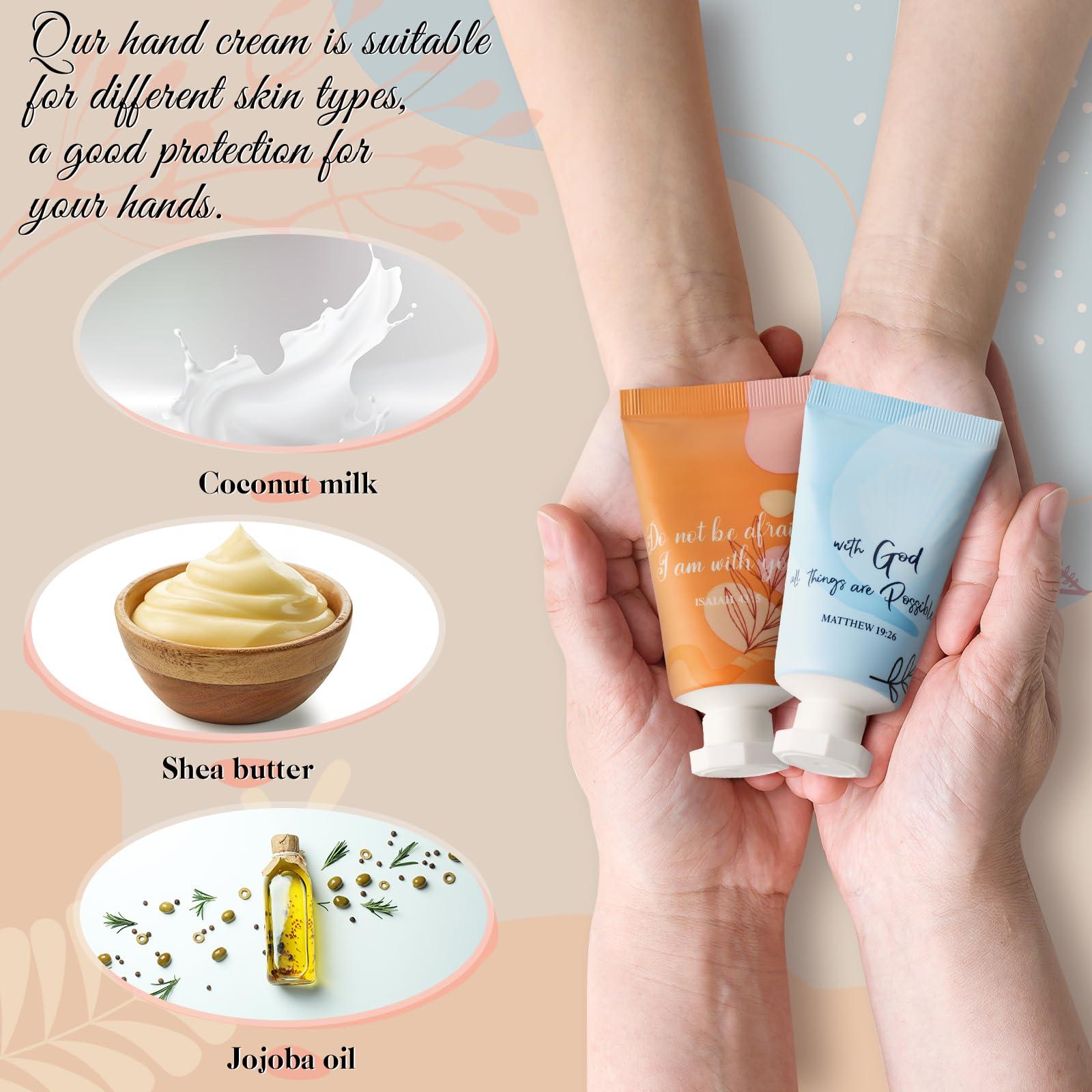 Sacubee 24 Pcs Christian Hand Lotion Bulk Gifts for Women Bible Verse Mini Travel Hand Cream Bulk Christmas Gifts for Stocking Stuffers, Homeless Church Appreciation Teachers Coworkers Appreciation Gifts