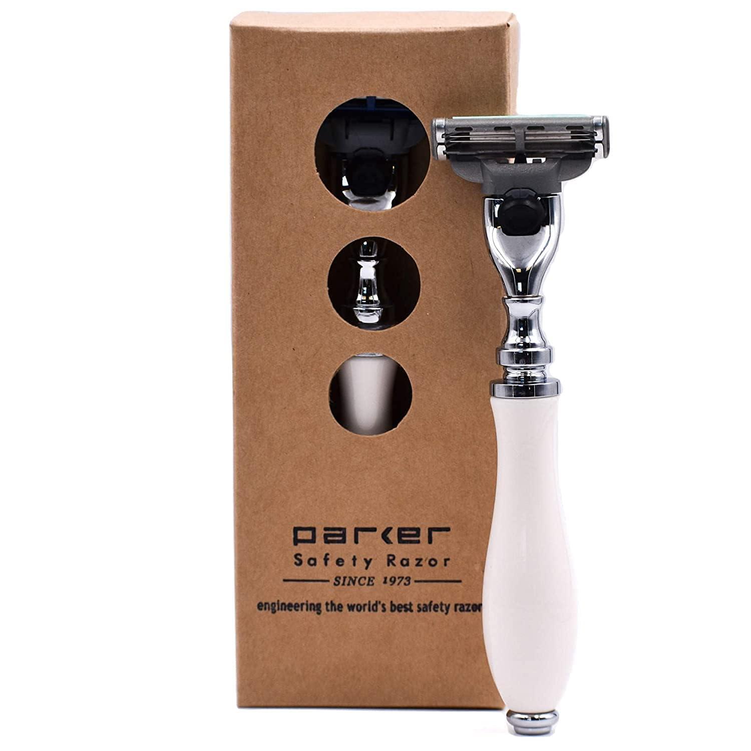 Parker Safety Razor Parker  Deluxe Mach 3 Razor with Triple Blades for Close Shave  Premium White Resin Handle with Chrome Trim