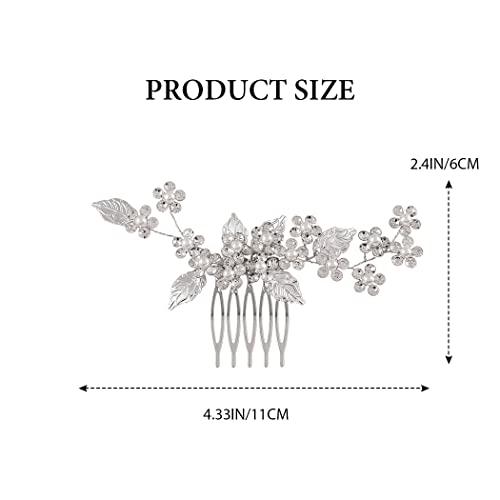 Latious Latious Pearl Bride Wedding Hair Comb Silver Crystal Flower Bridal Hair Clip Leaf Hair Piece Hair Accessories for Women and Girls