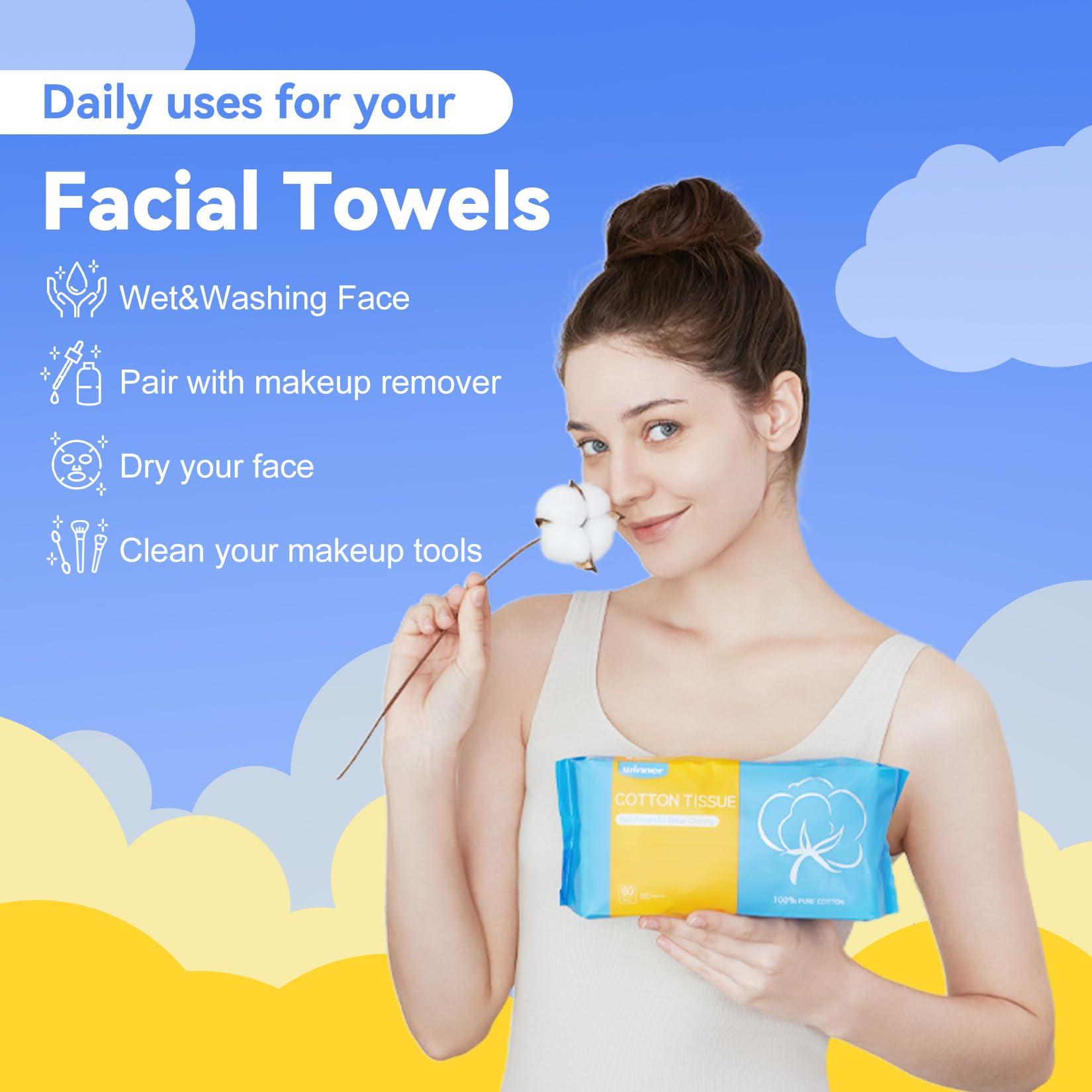 Winner Winner Disposable Face Towels | 100% USA Cotton Daily Face Towelettes, Double-sided Makeup Remover Dry Wipes, Super Soft and Thick Facial Towels for Sensitive Skin, 480 Count, 6 Pack
