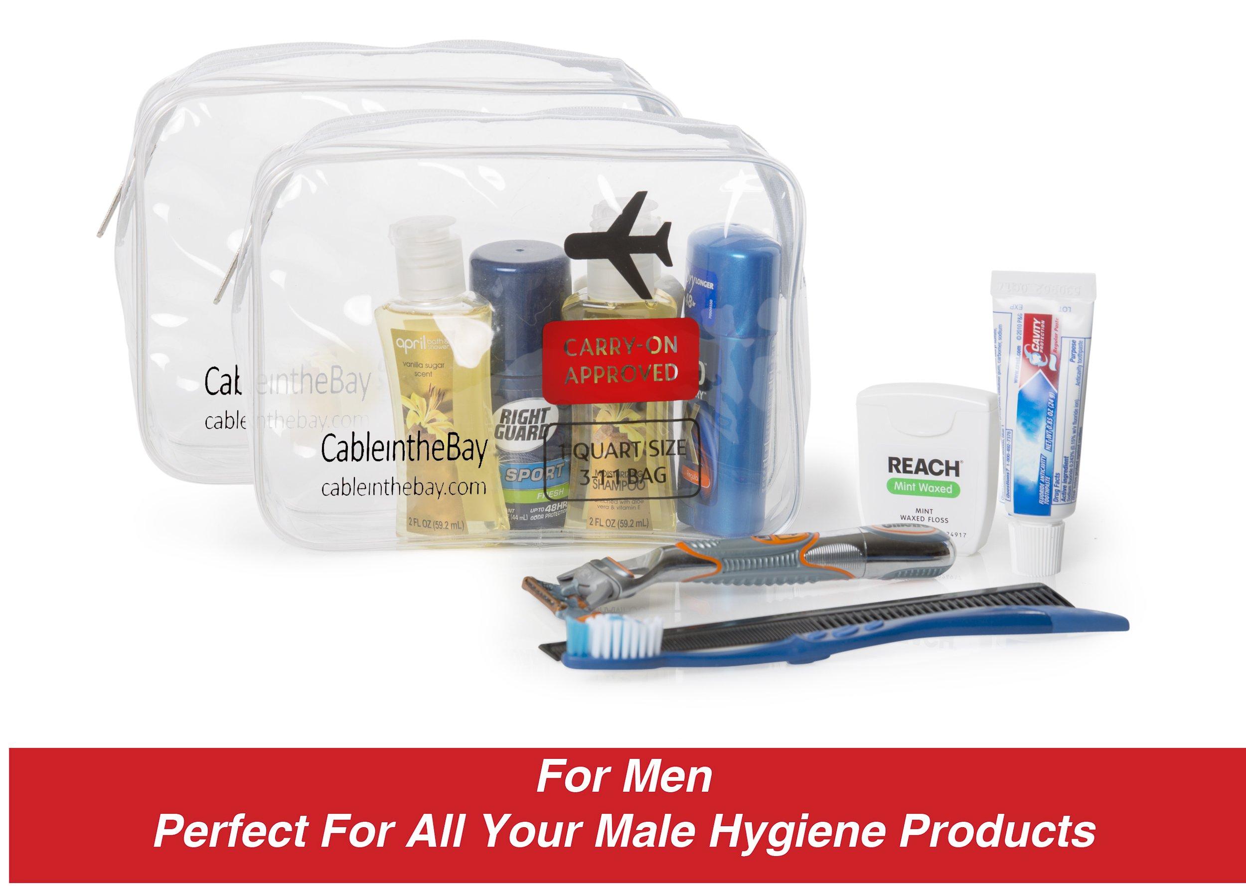 Cableinthebay Cableinthebay TSA Approved Clear Travel Toiletry Bag-Quart Sized with Zipper-Airport Airline Compliant Bag/Bottles-Men\'s/Women\'s 3-1-1 Kit+Travel (3 PACK)