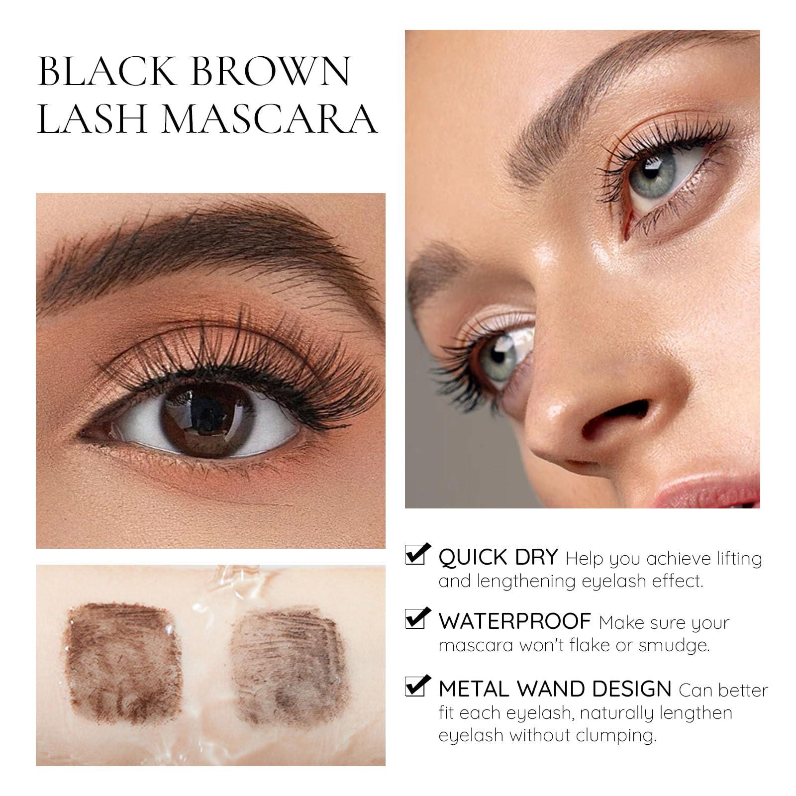 FREEORR FREEORR Washable Iron Wand Mascara Brown, Curling Iron Wand 3D Mascara Non-Clumping, Smudge-Proof Extra Slim Mascara with Metal Rod Wand Curling Eyelash Iron Brush Wand Mascara-Brown