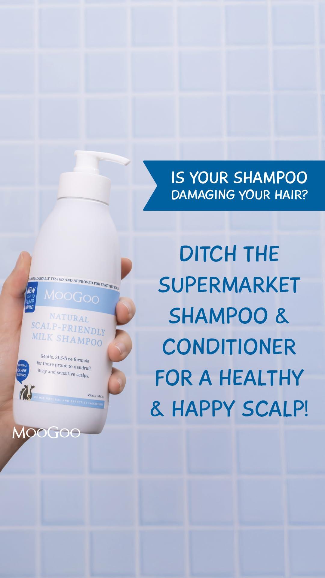 MooGoo MooGoo Milk Shampoo  For Itchy, Dry, Eczema, Psoriasis & Dandruff Prone Scalps  SLS, Silicone, Sulfate & Paraben Free - Natural & Gentle Formula  500ml / 16.9 fl.oz.
