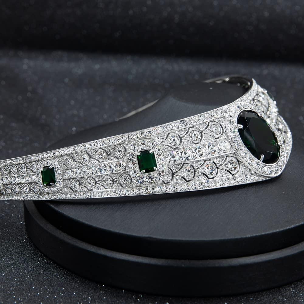 SEPBRIDALS The Greville Emerald Kokoshnik Replica Tiara,Crystals Princess Eugenie Wedding Tiara Headpieces Jewelry