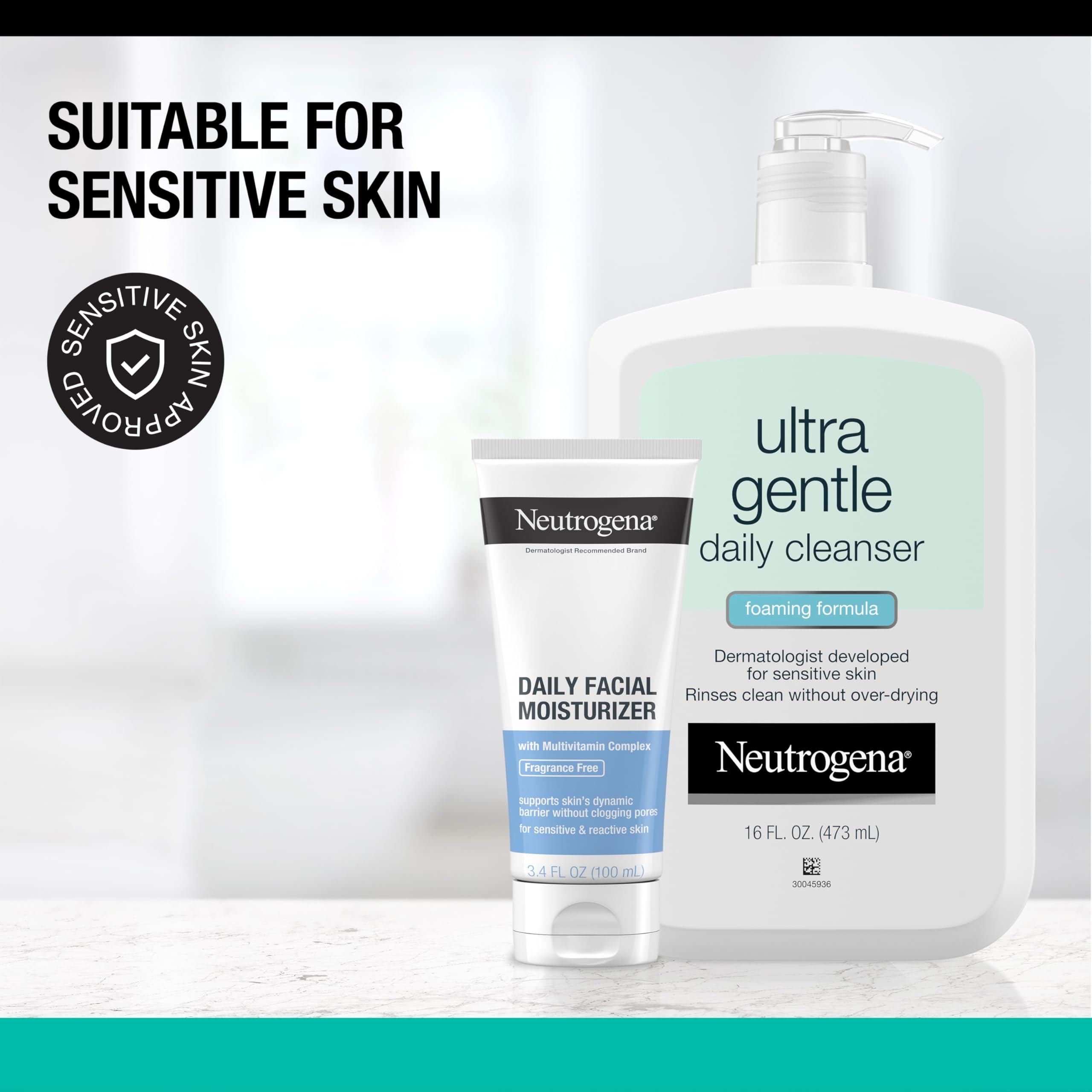 Neutrogena Neutrogena Ultra Gentle Daily Foaming Facial Cleanser, 16 fl. oz, Daily Facial Moisturizer, 3.4 fl. oz, Non-Comedogenic Skincare for Sensitive Skin, 2 Items