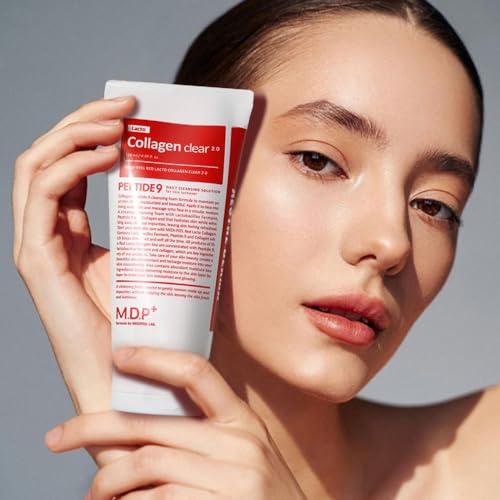 MDP MDP+ RED LACTO COLLAGEN CLEAR 2.0, Peptide, Deep Pore Cleansing, Hydrating|4.05oz/120ml,Pore Tightening, Hydrating Cleanser, Daily Moisturizing Cleanser, Foaming Facial Wash