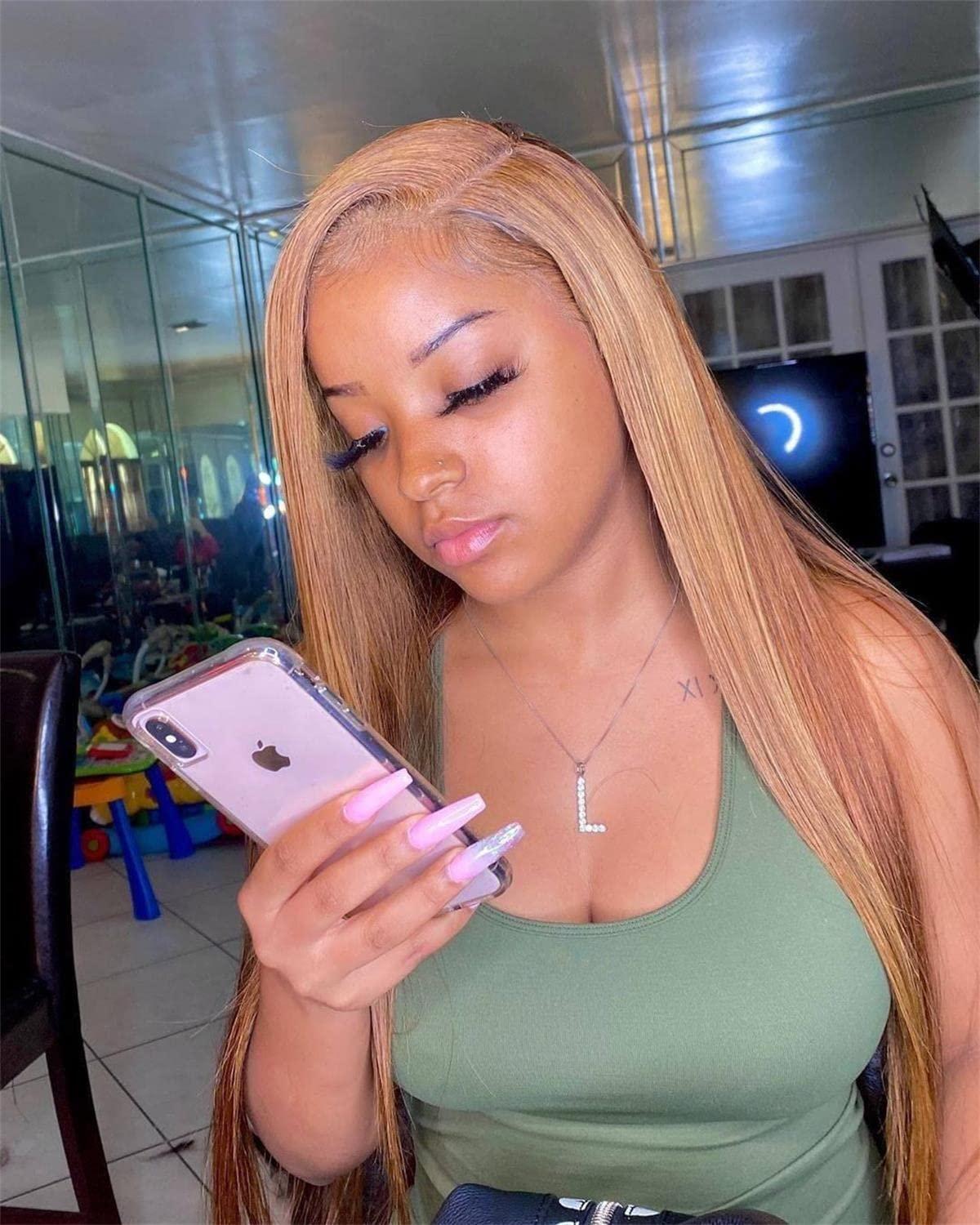 YILINHEXUAN Honey Blonde Lace Front Wig Human Hair Straight Blonde Wig Human Hair Pre Plucked Bleached Knots 13X4 Lace Front Wig Human Hair Transparent Lace 9a Grade Curly Human Hair Wig For Women 14 Inch