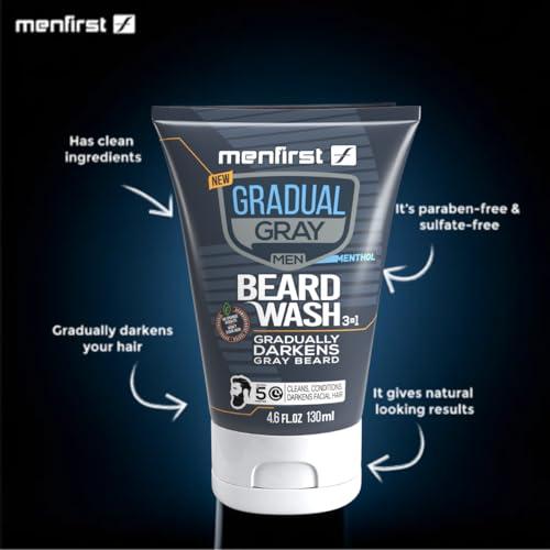 MENFIRST MENFIRST Gradual Gray Darkening Beard Wash for Men - Dark Shades Beard Shampoo - Hypoallergenic, Harsh Chemical-Free, Dermatologist Tested Beard Dye - 4.6 Fl Oz (Pack of 1)