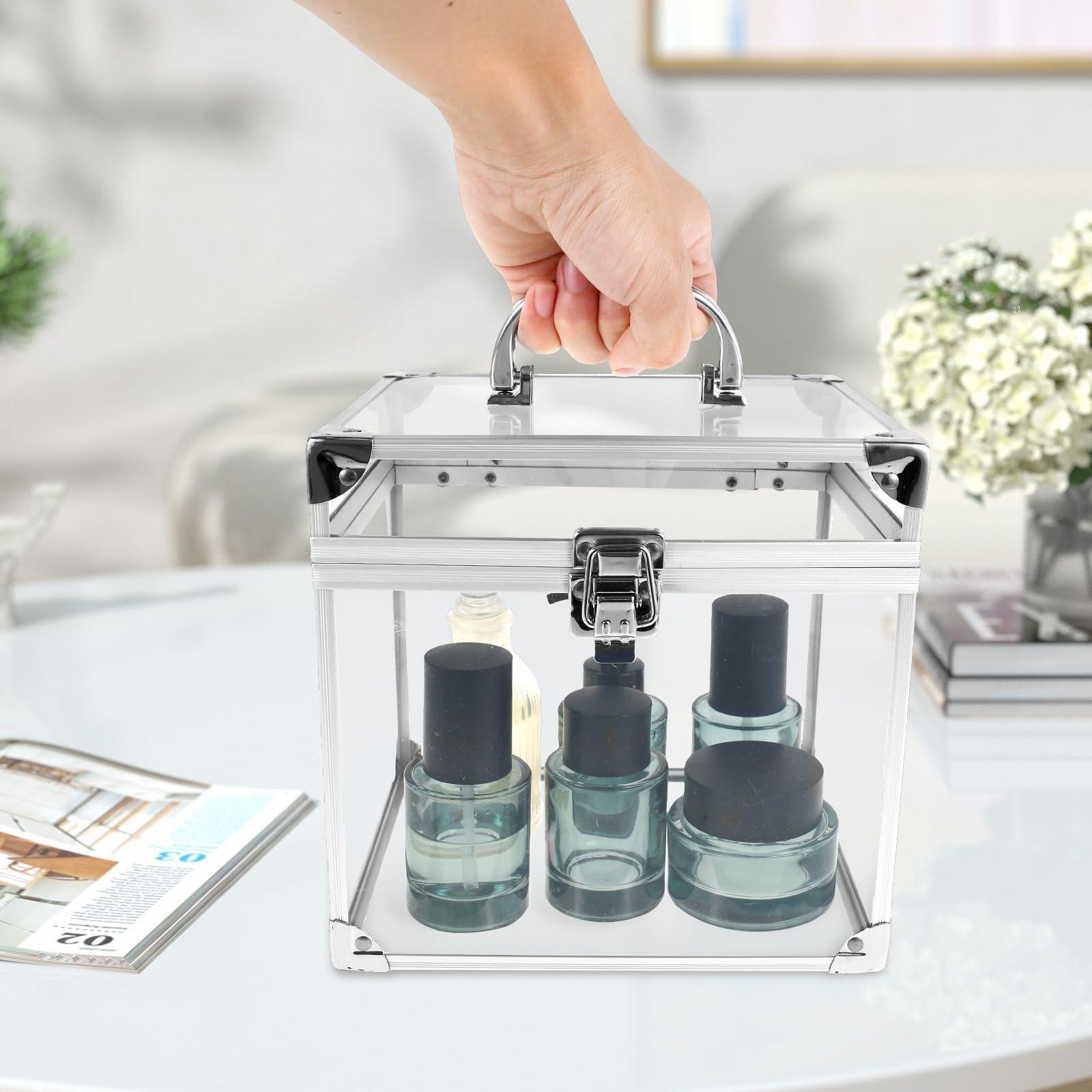 LYIYEYAN LYIYEYAN Makeup Box Clear Cosmetic Case with Latches and Handle Large Capacity Toiletry Organizer Box Portable Travel Makeup Tools Box for Vanity Bathroom Counter Dresser (Silver)