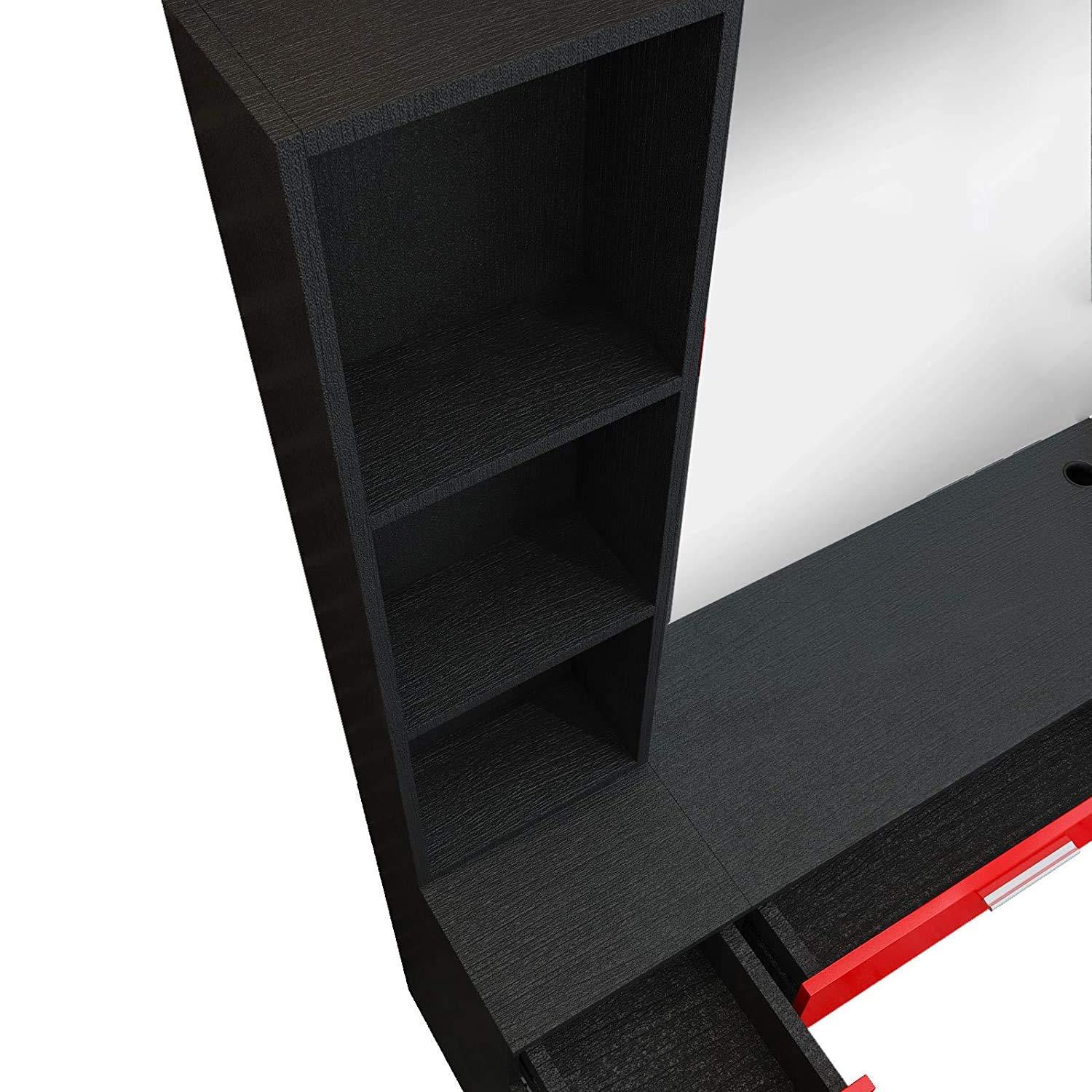 Artist hand Artist hand Wall Mount Salon Station Barber Stations Styling Station Barber Beauty Spa Salon Equipment Set with Mirror,Left Shelf (Black/Red)